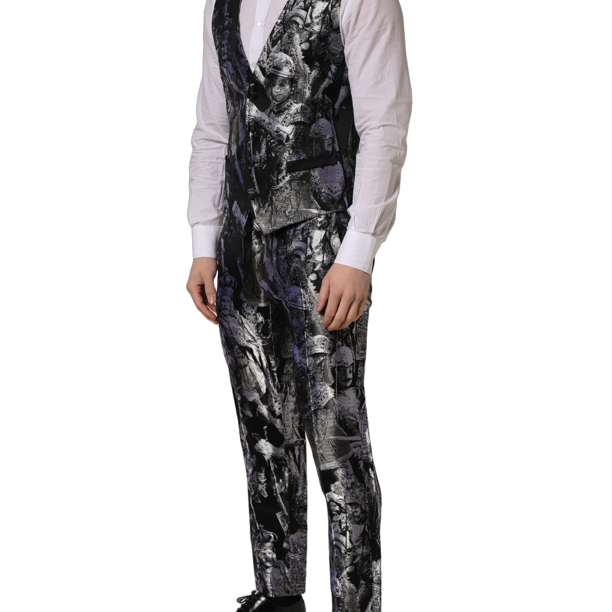 Dolce & Gabbana Black Jacquard Slim Fit Formal 3 Piece Suit