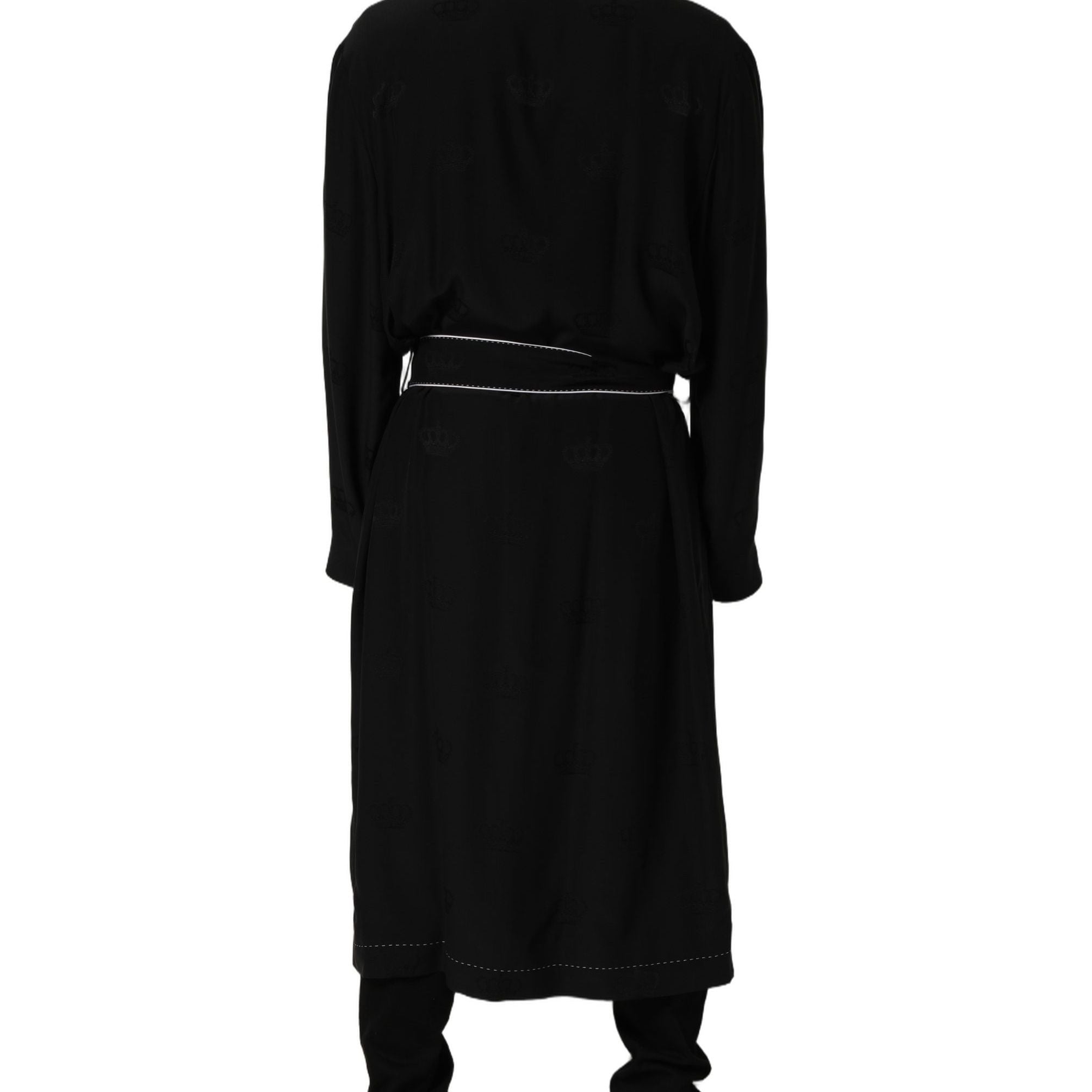 Dolce & Gabbana Black 100% Silk Robe Men Wrap Coat Jacket