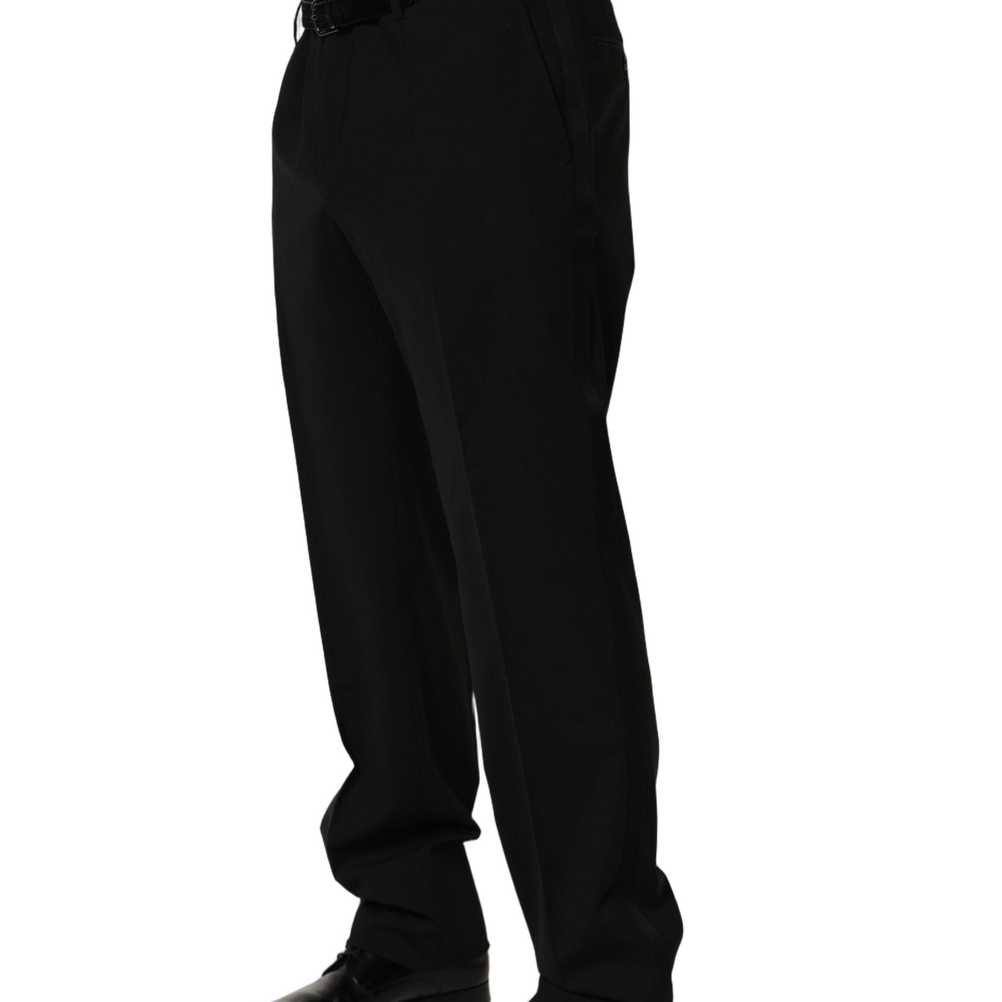Dolce & Gabbana Black Wool Tapered Leg Dress Trouser Pants