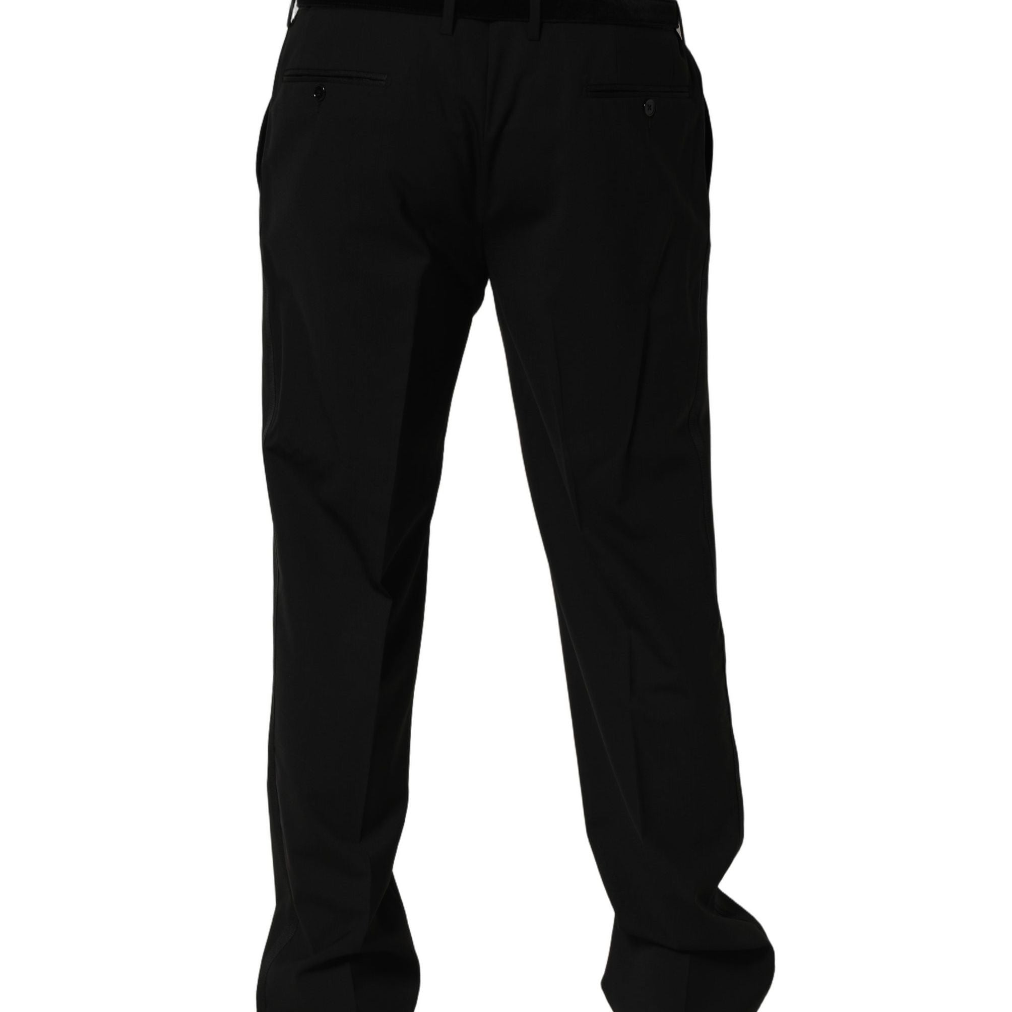 Dolce & Gabbana Black Wool Tapered Leg Dress Trouser Pants
