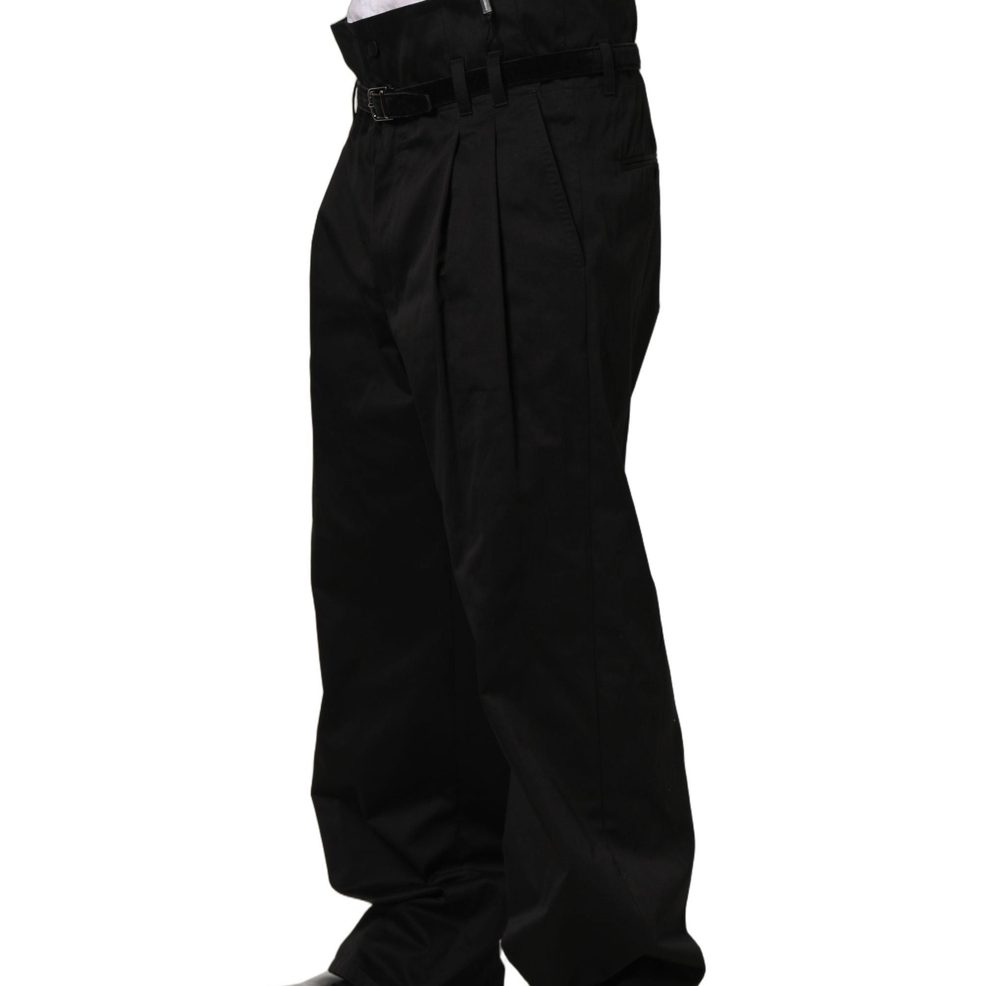 Dolce & Gabbana Black Cotton Straight Leg DressTrouser Pants