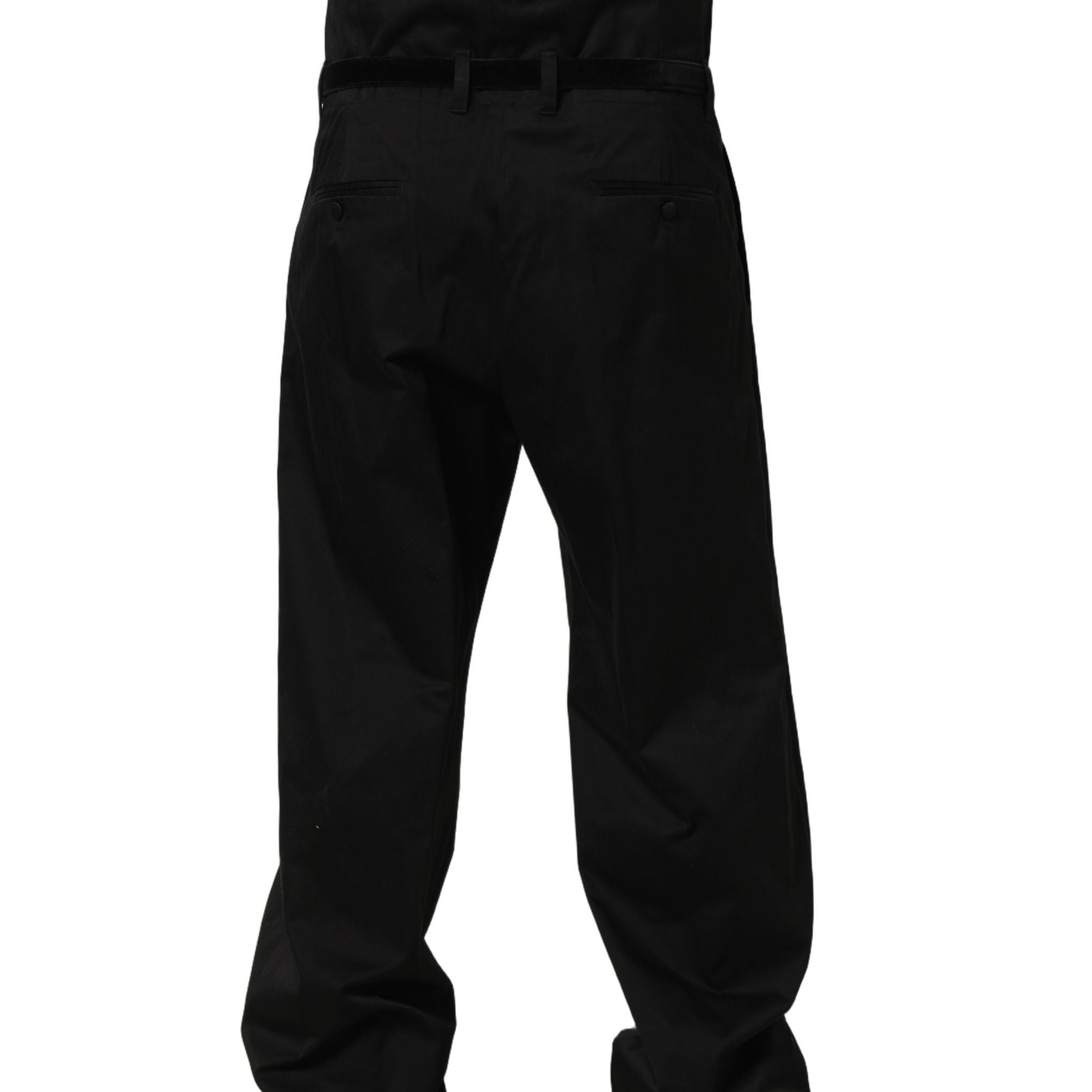 Dolce & Gabbana Black Cotton Straight Leg DressTrouser Pants