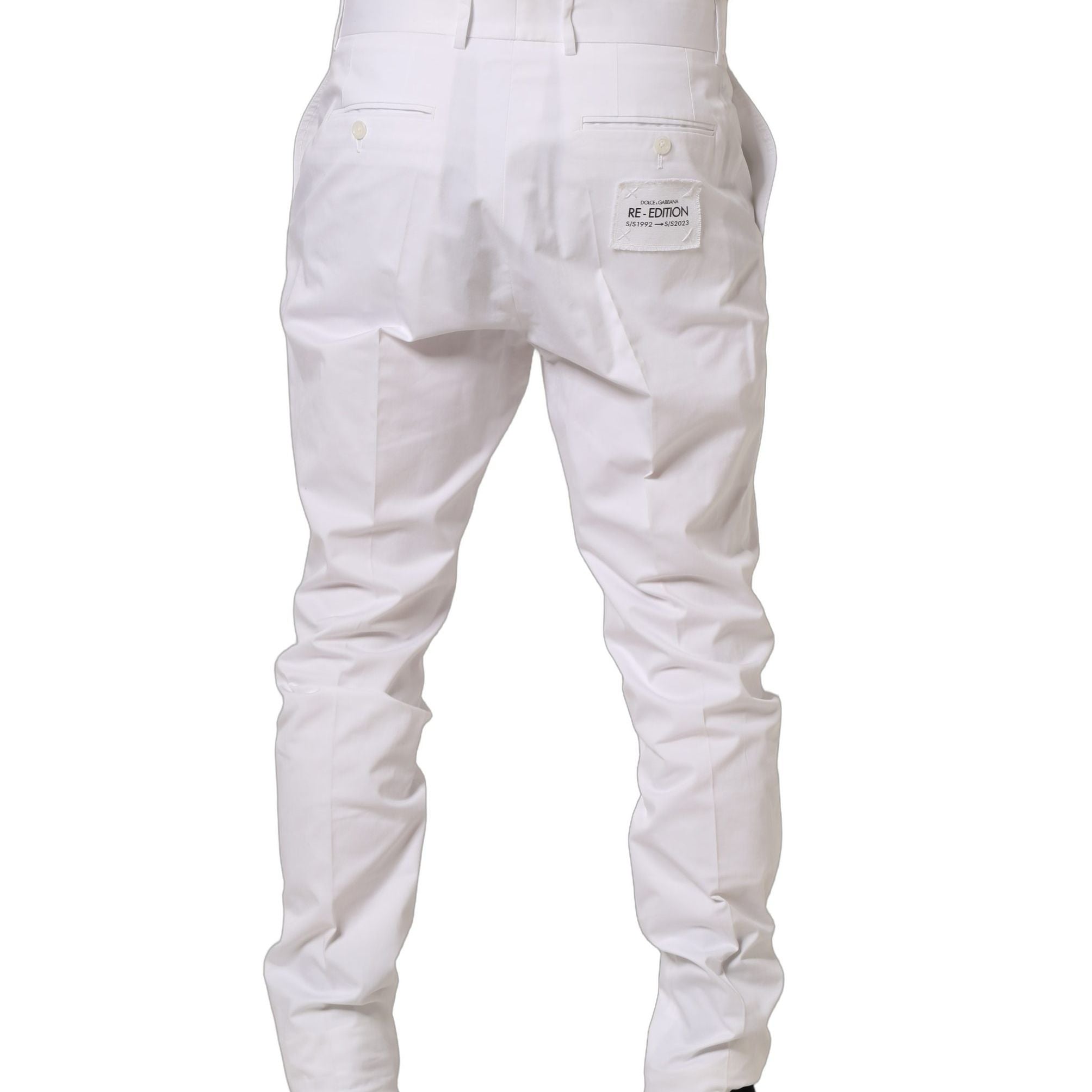 Dolce & Gabbana White Cotton Tapered Leg Dress Trouser Pants
