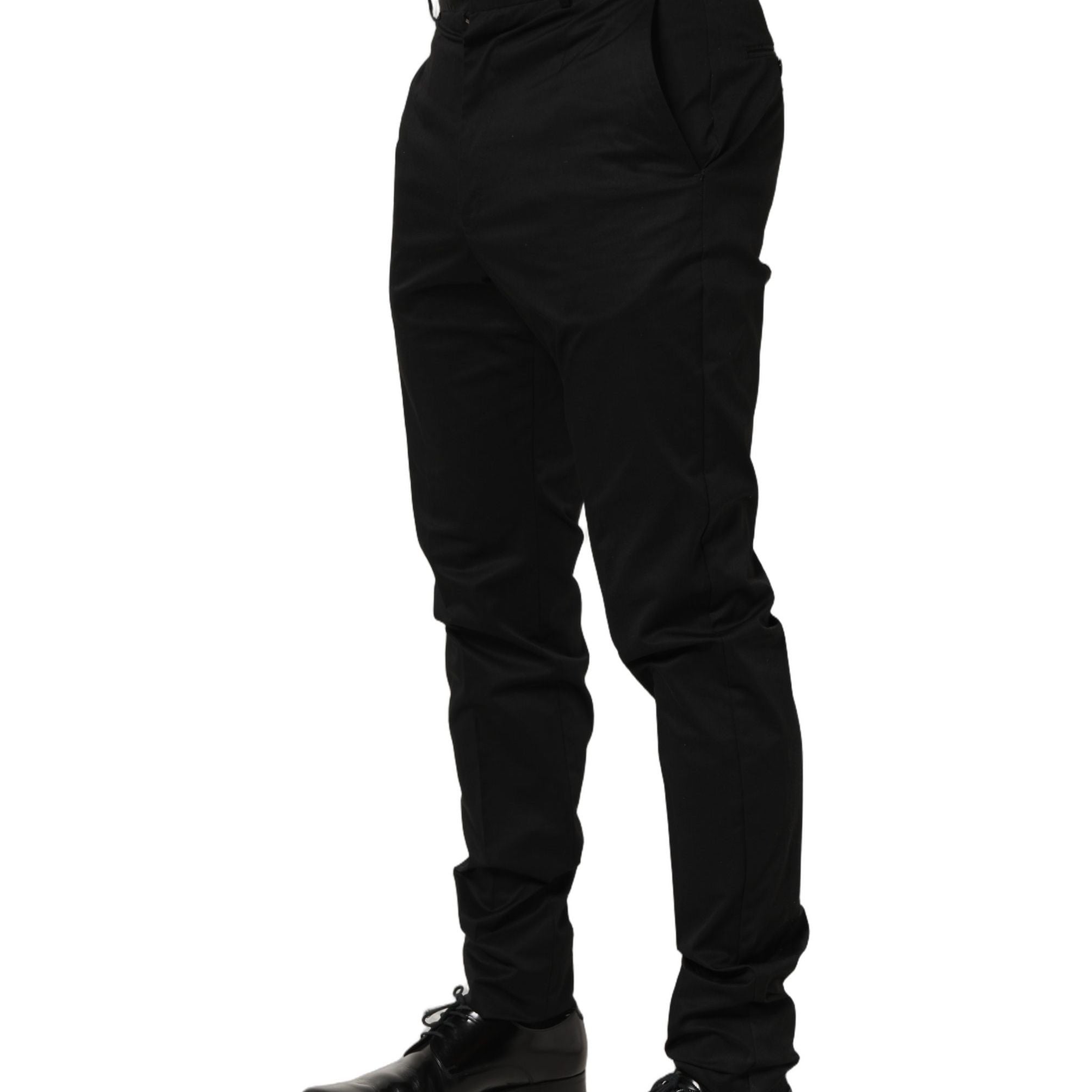 Dolce & Gabbana Black Cotton Tapered Leg Dress Trouser Pants
