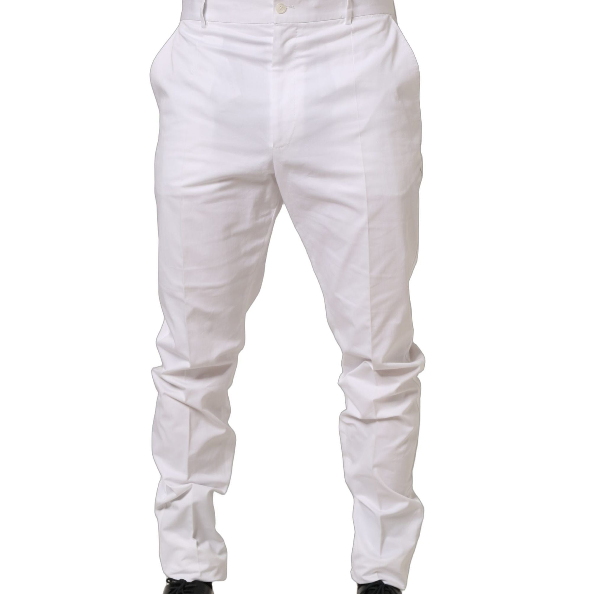 Dolce & Gabbana White Cotton Tapered Leg Dress Trouser Pants
