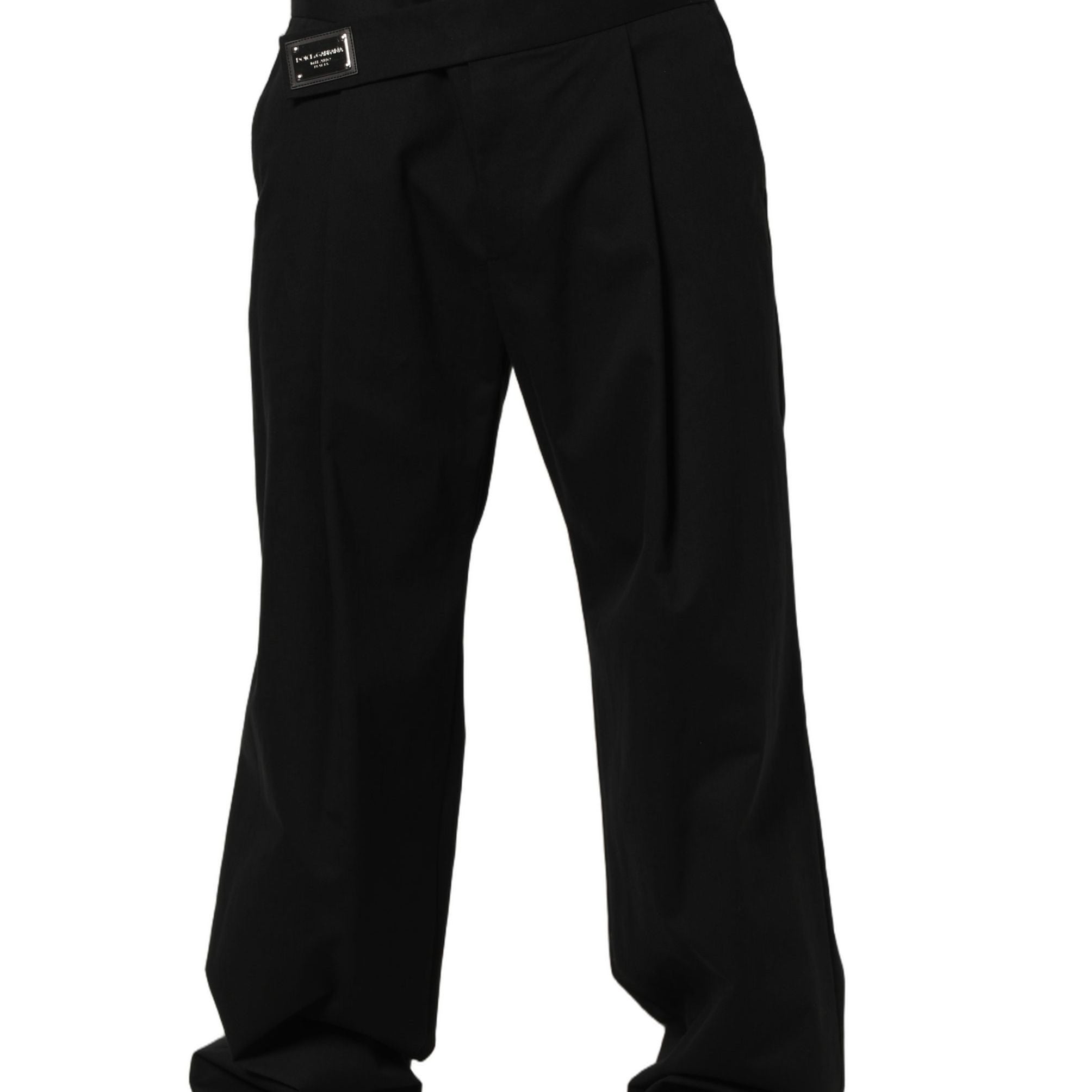 Dolce & Gabbana Black Cotton Straight Leg DressTrouser Pants