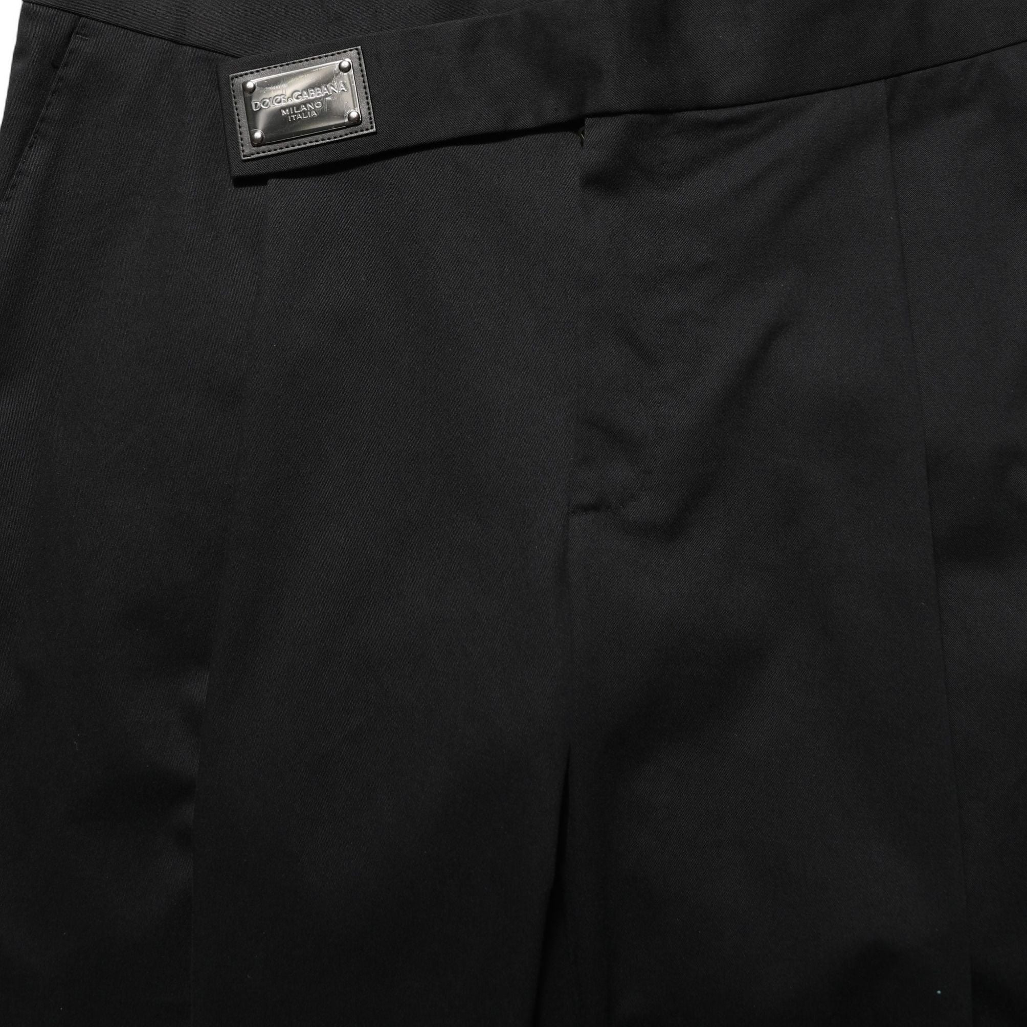 Dolce & Gabbana Black Cotton Straight Leg DressTrouser Pants