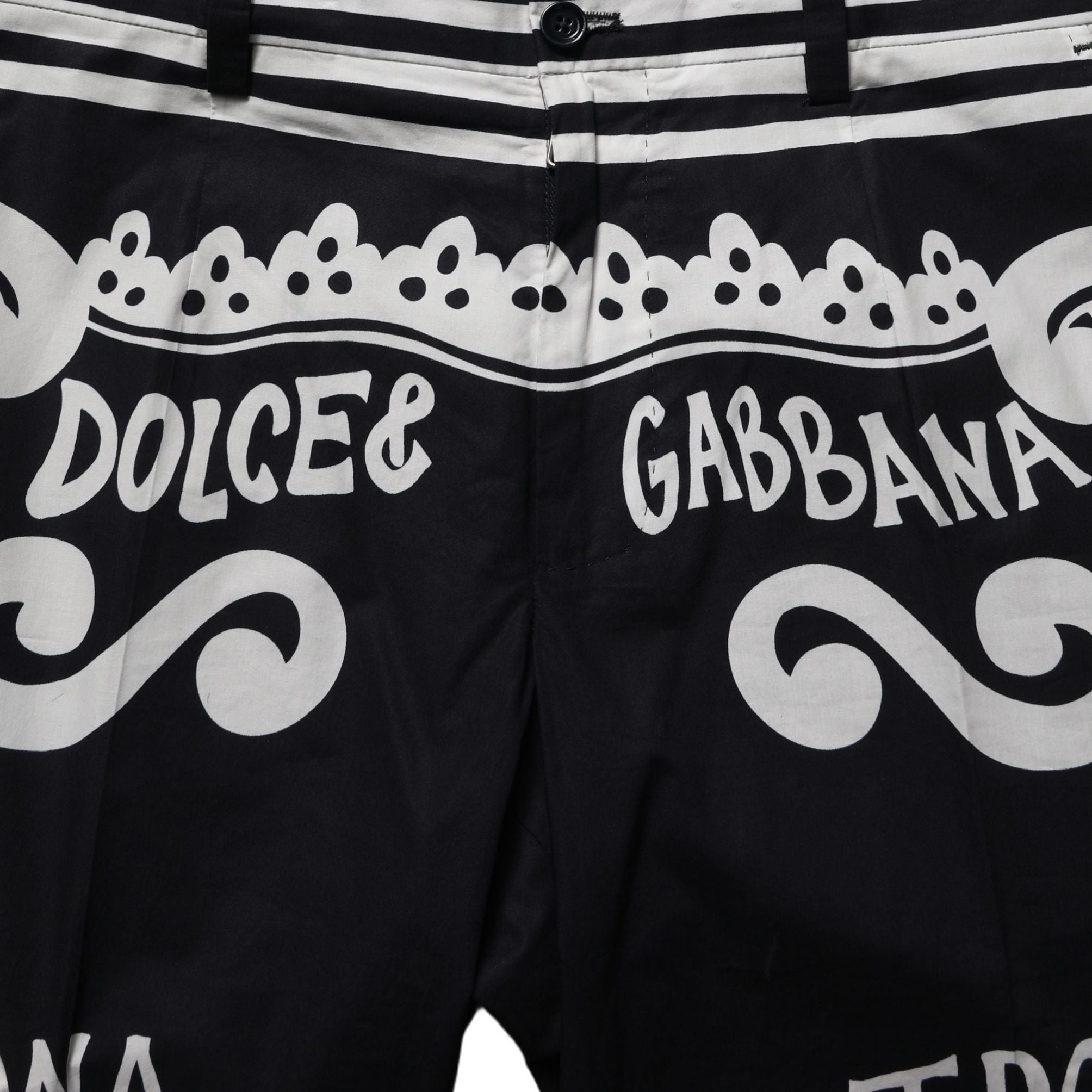 Dolce & Gabbana Black Cotton Poplin MarinaPrint Trouser Pants