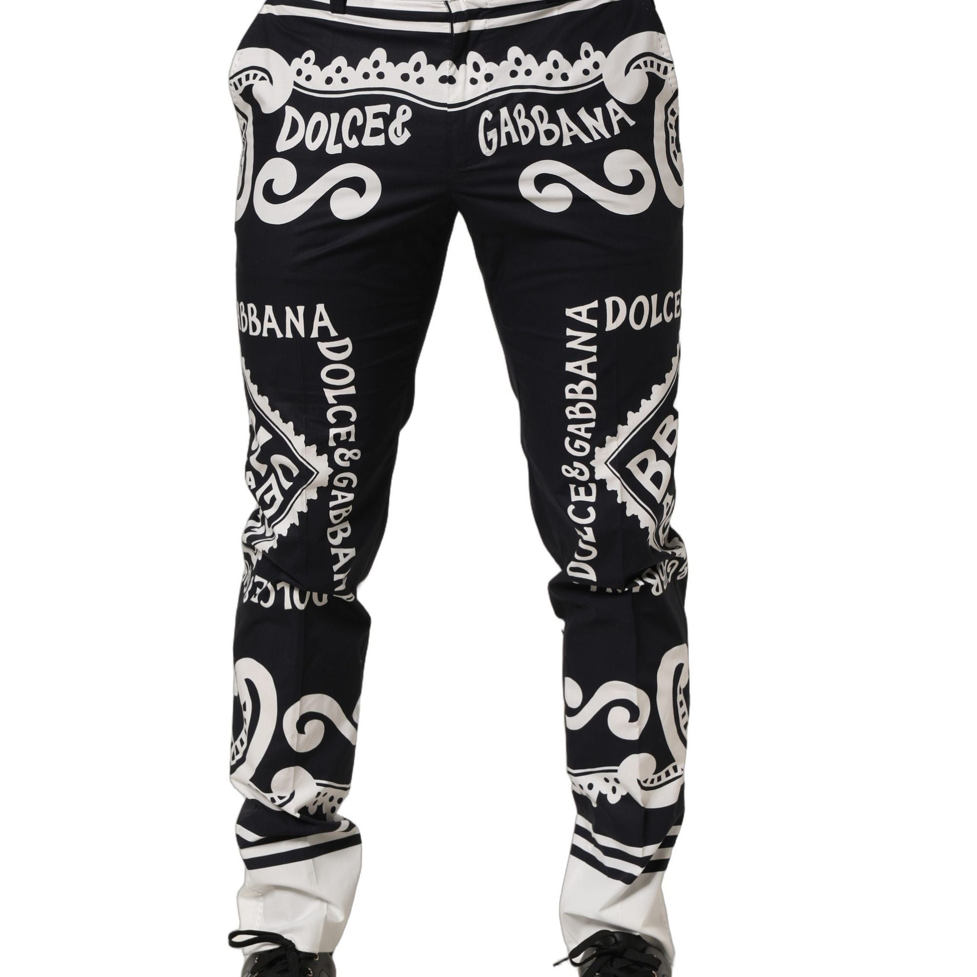 Dolce & Gabbana Black Cotton Poplin MarinaPrint Trouser Pants