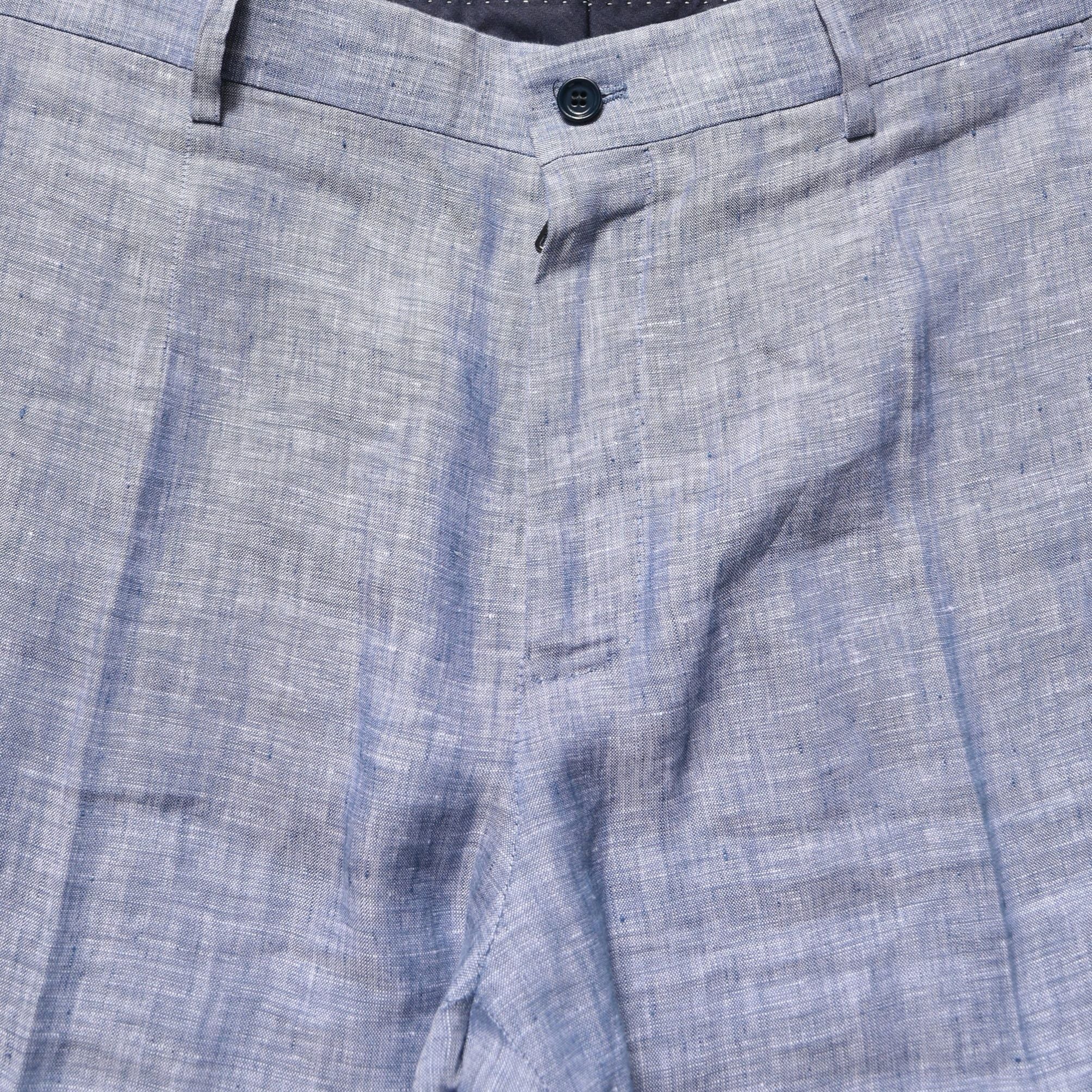 Dolce & Gabbana Light Blue Linen Straight Dress Trouser Pants