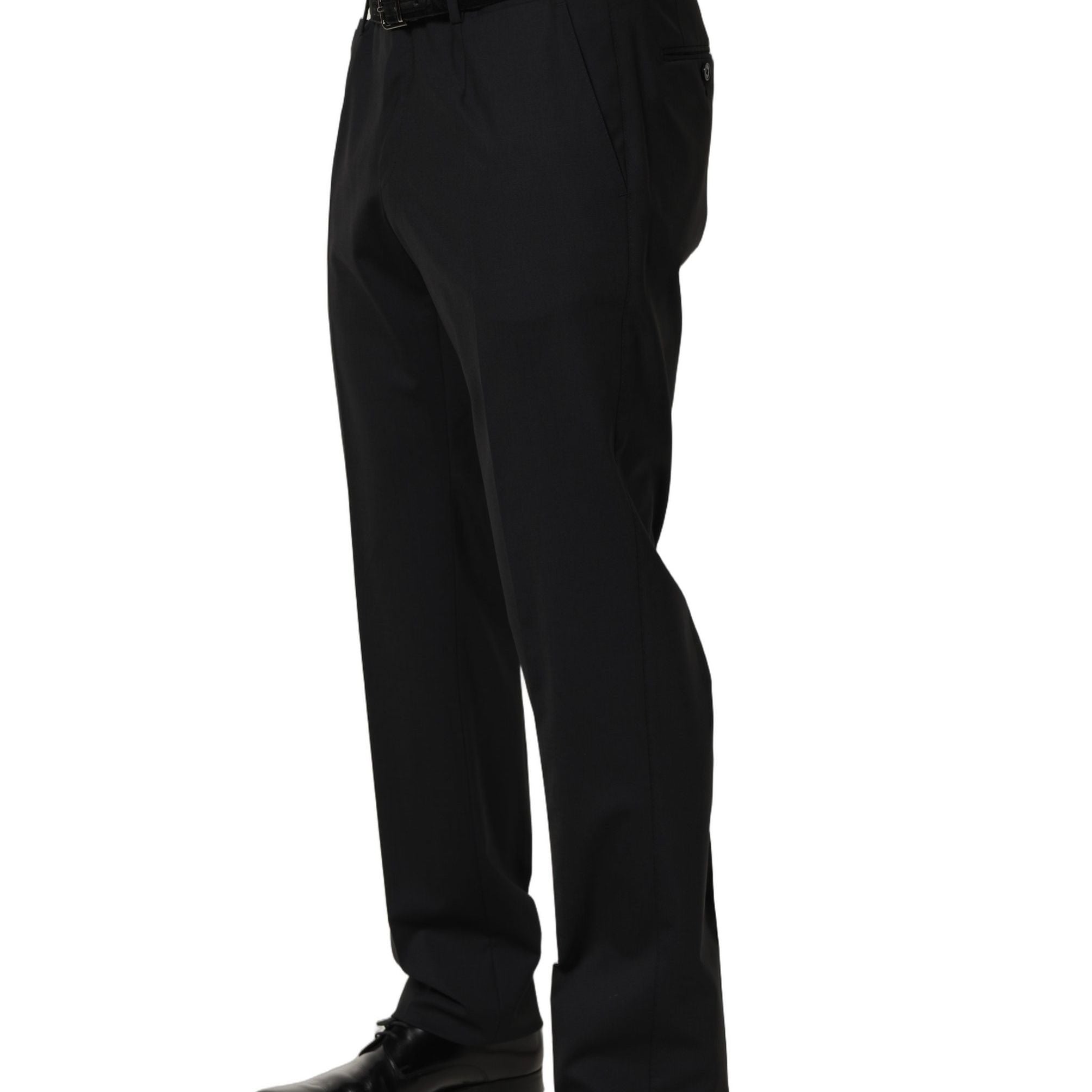 Dolce & Gabbana Black Wool Tapered Leg Dress Trouser Pants