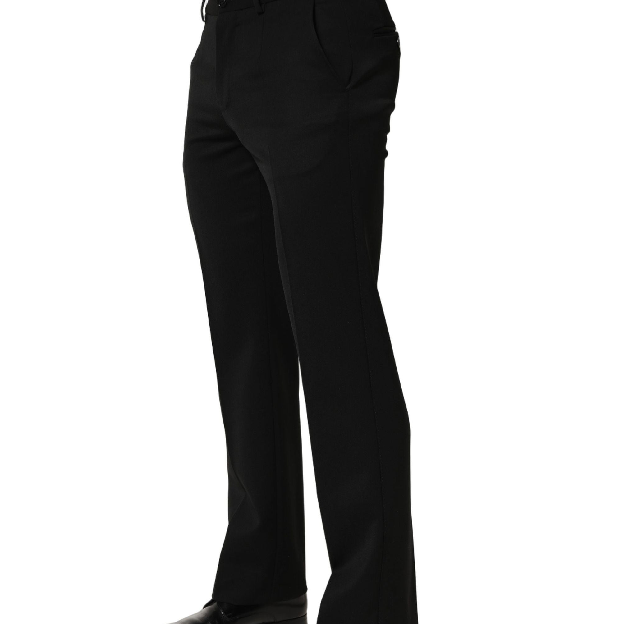Dolce & Gabbana Black Wool Tapered Men Dress Trouser Pants