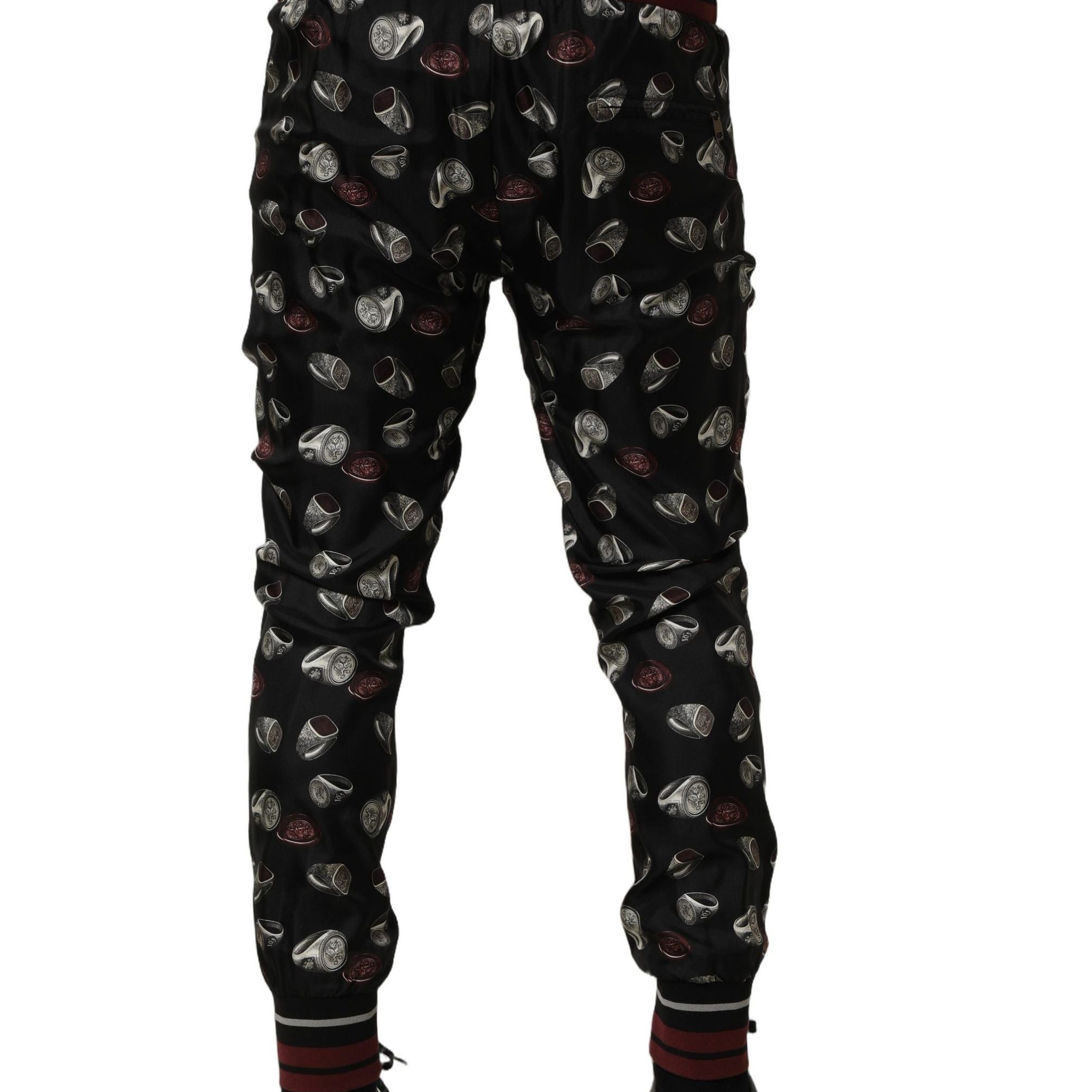Dolce & Gabbana Pants Black Ring Print Silk Jogging Trousers