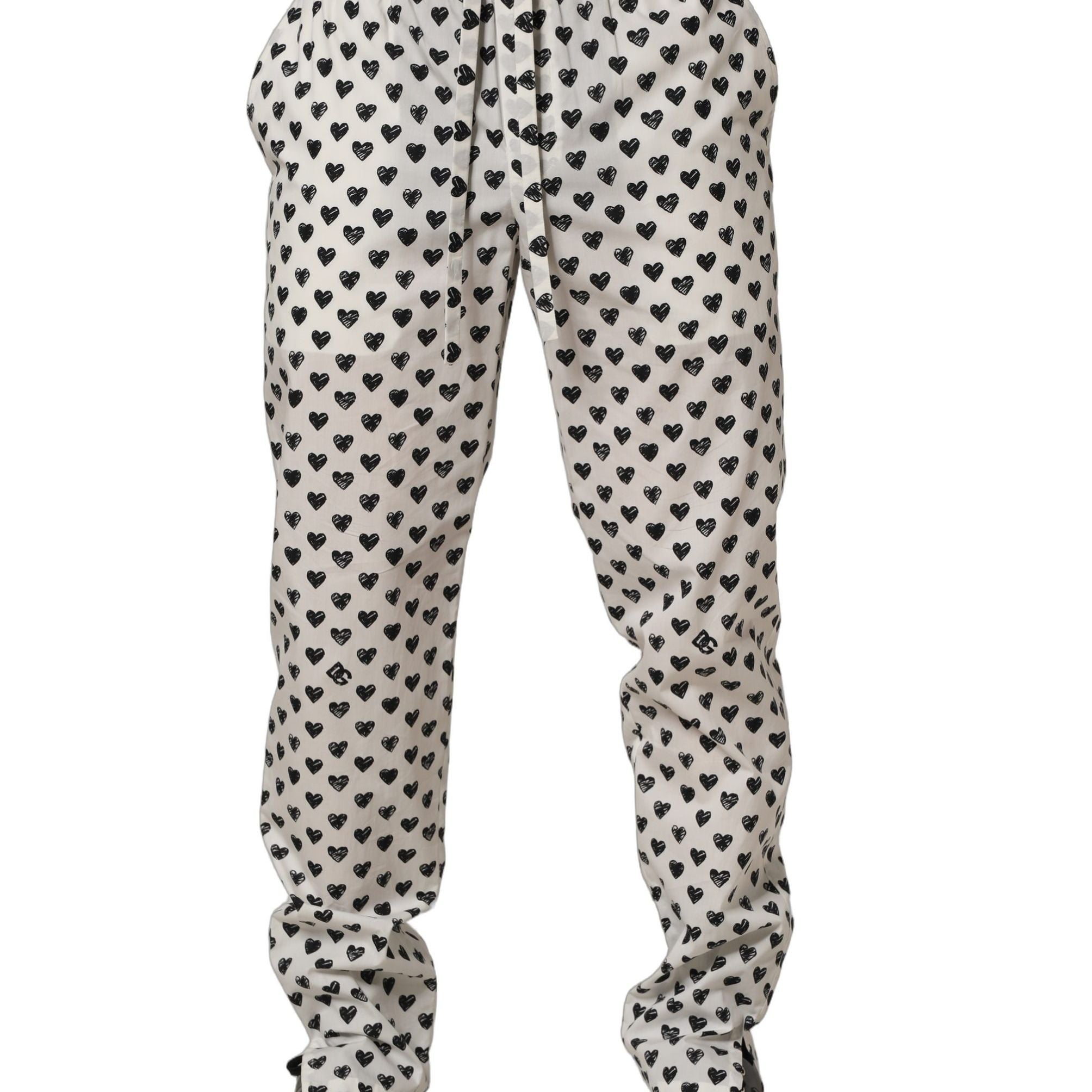 Dolce & Gabbana White Graphic Heart Print Men Trousers Pants