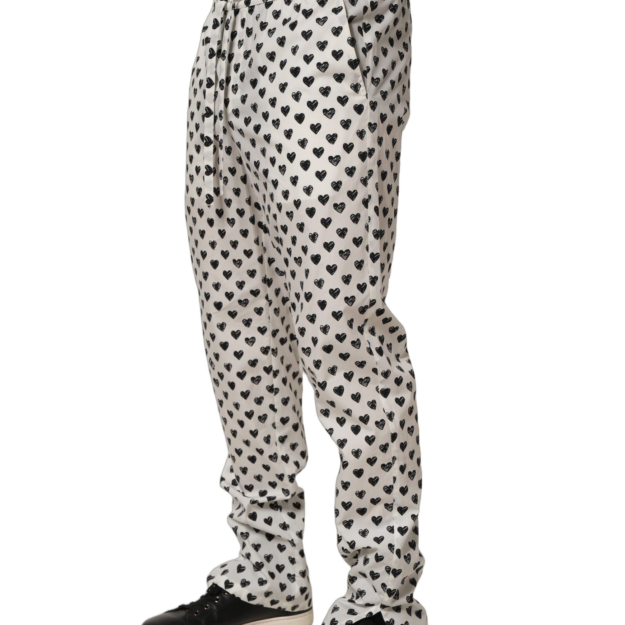 Dolce & Gabbana White Graphic Heart Print Men Trousers Pants