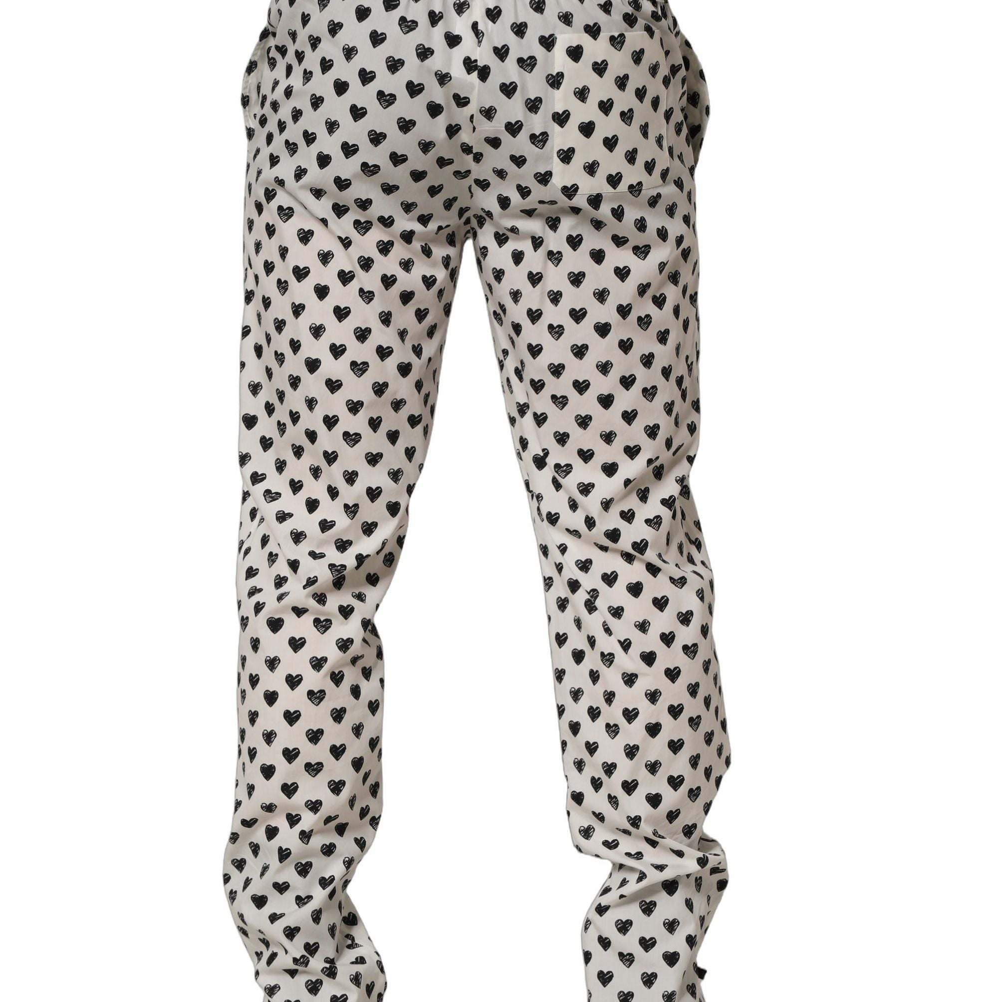 Dolce & Gabbana White Graphic Heart Print Men Trousers Pants