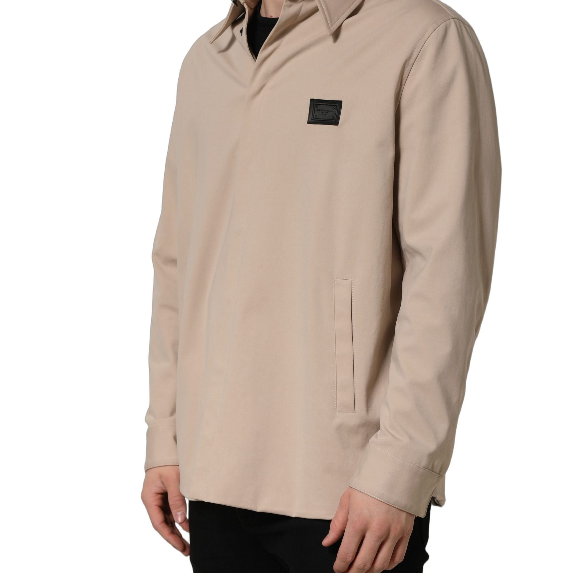 Dolce & Gabbana Beige Logo Overshirt Cotton Men Casual Shirt
