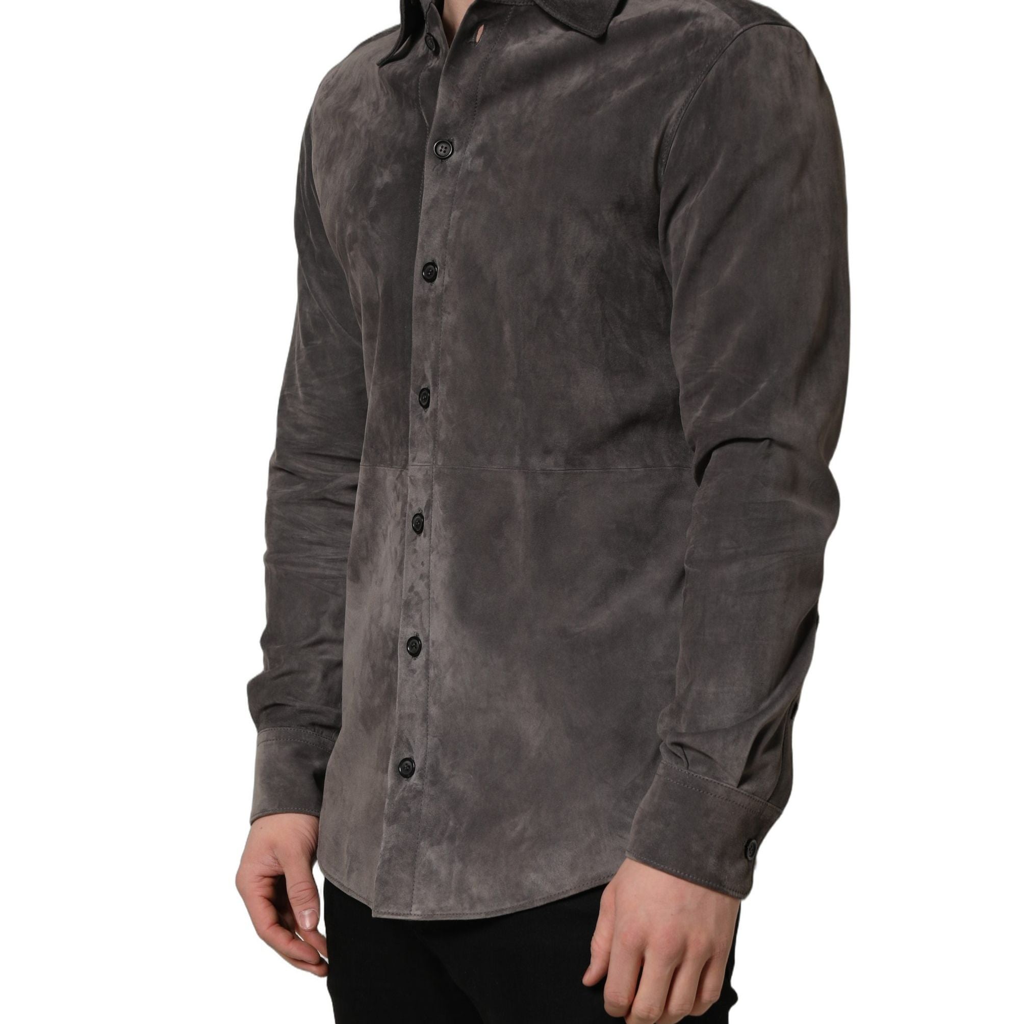 Dolce & Gabbana Gray Suede Long Sleeves Button Down Shirt