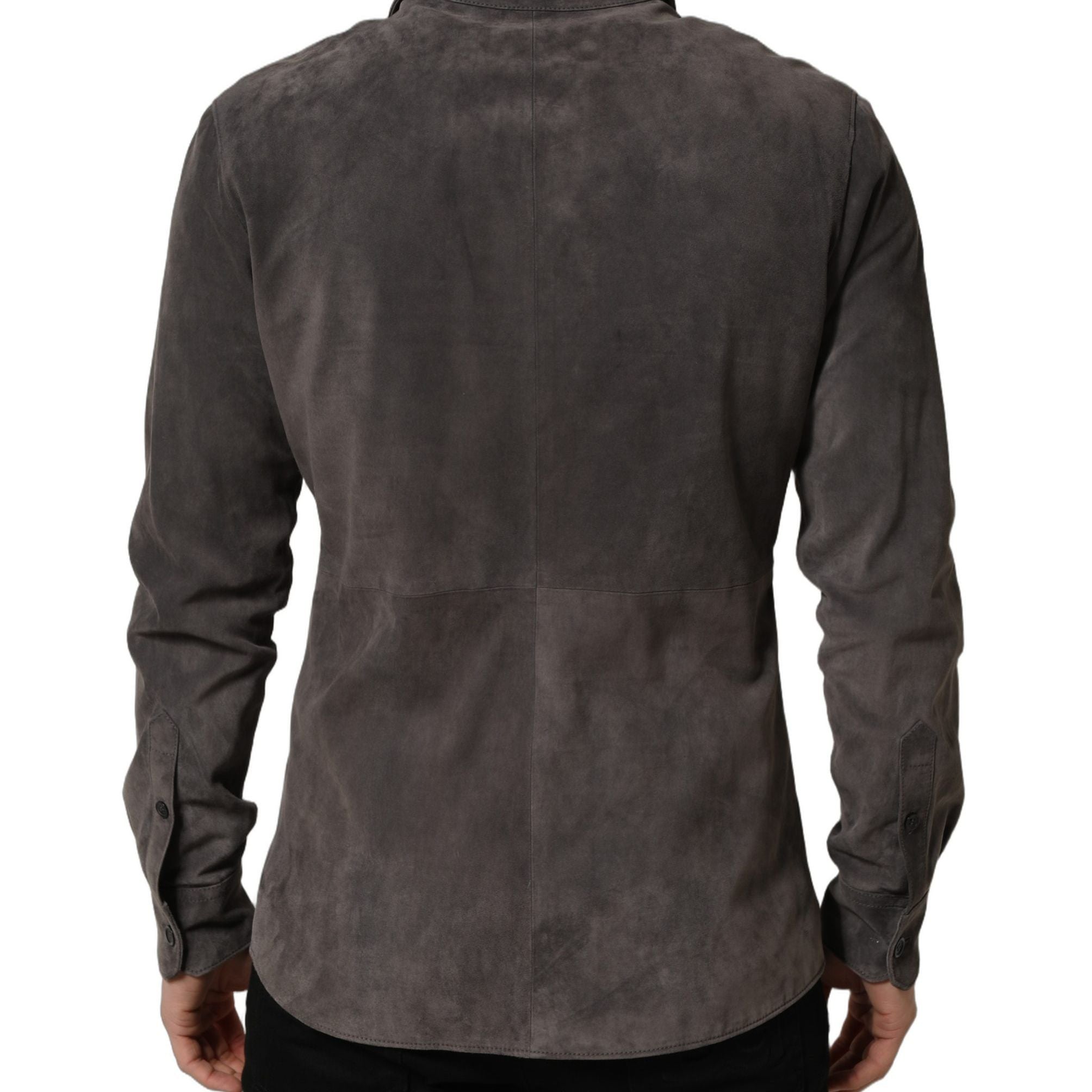 Dolce & Gabbana Gray Suede Long Sleeves Button Down Shirt