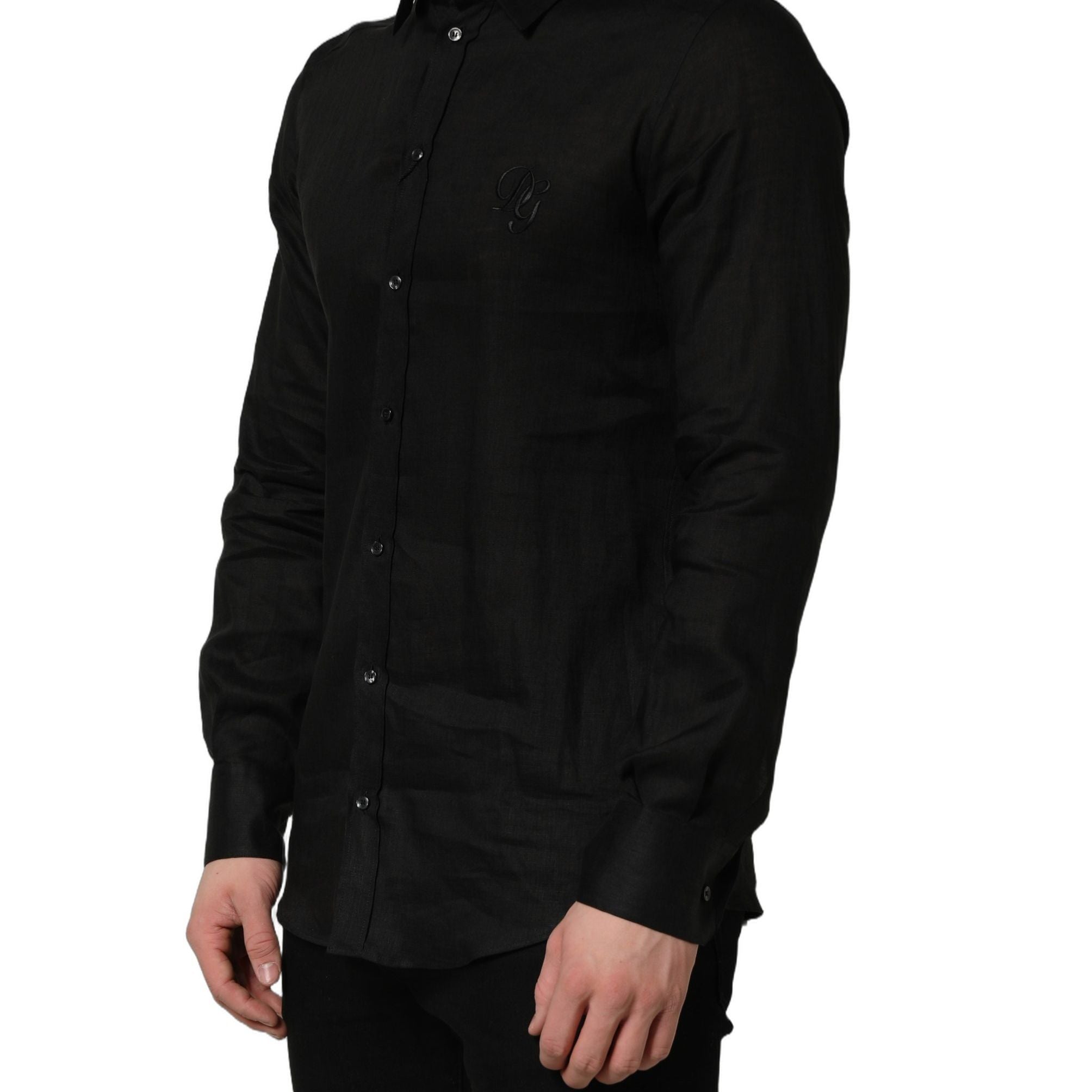 Dolce & Gabbana Black MARTINI Long Sleeves Linen Dess Shirt