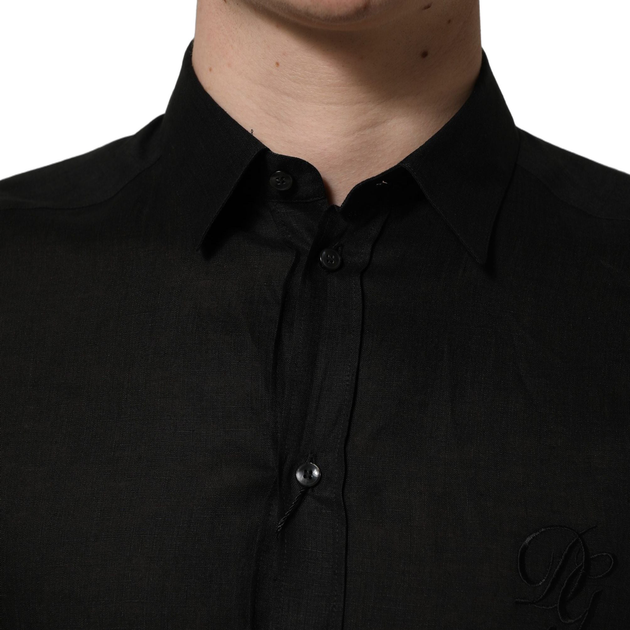 Dolce & Gabbana Black MARTINI Long Sleeves Linen Dess Shirt