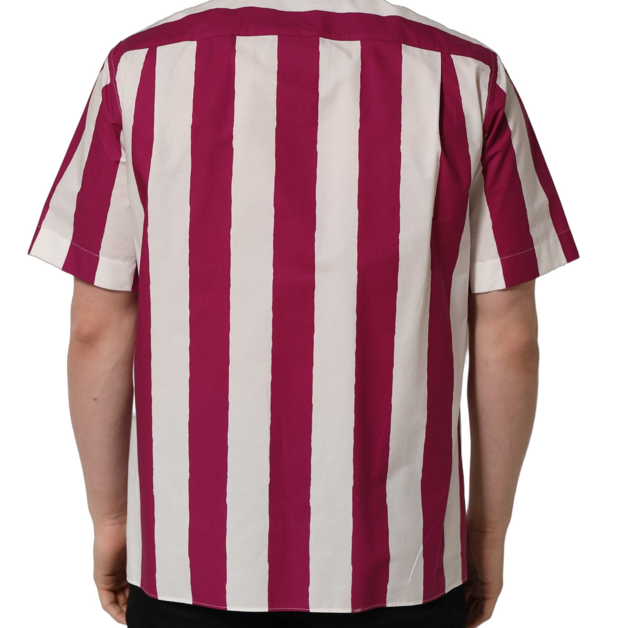 Dolce & Gabbana White Maroon Striped Men Short Sleeves Shirt