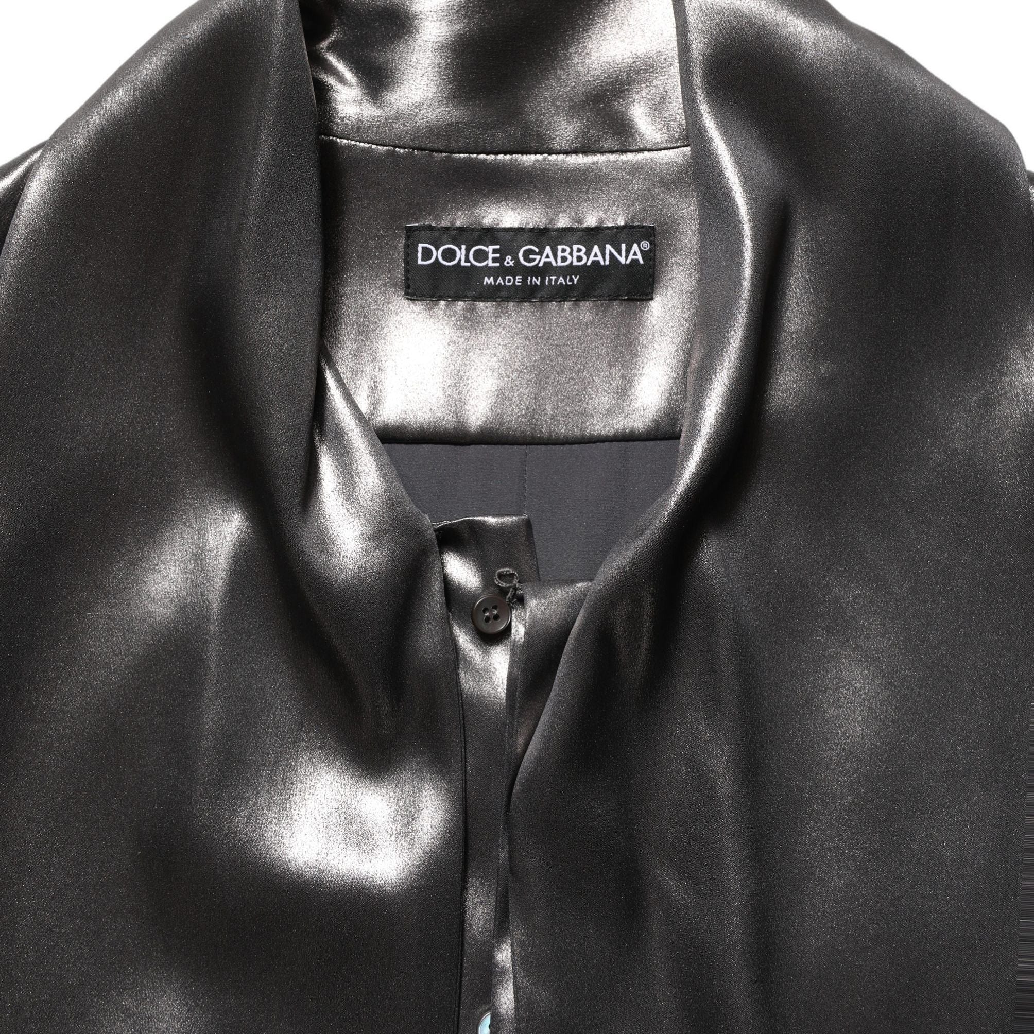 Dolce & Gabbana Silver Satin Silk Long Sleeves Men Dress Shirt