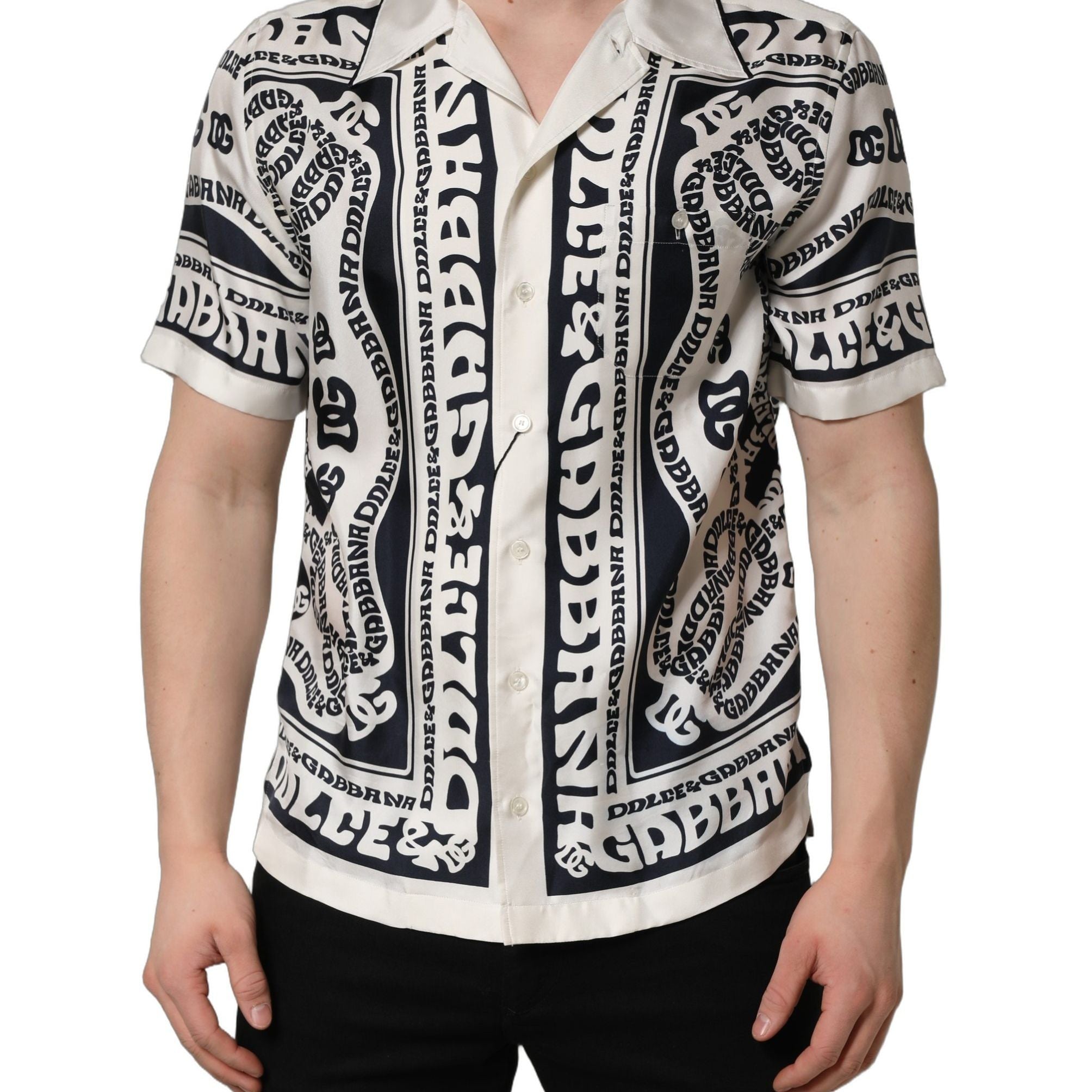 Dolce & Gabbana Black White Logo Bandana Short Sleeves Shirt