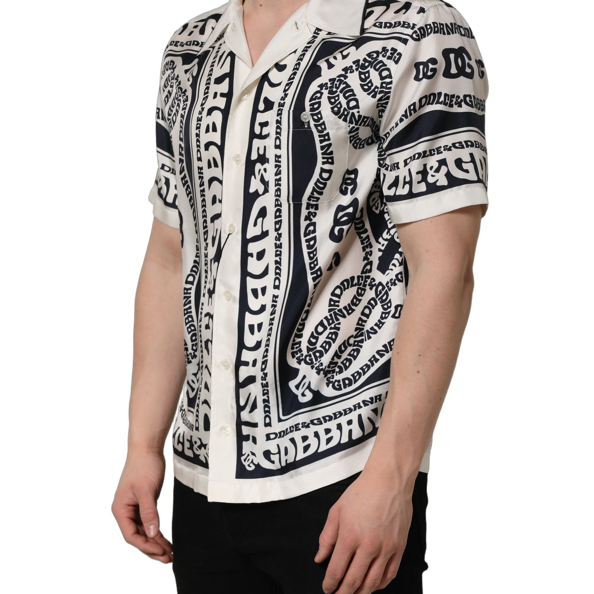 Dolce & Gabbana Black White Logo Bandana Short Sleeves Shirt