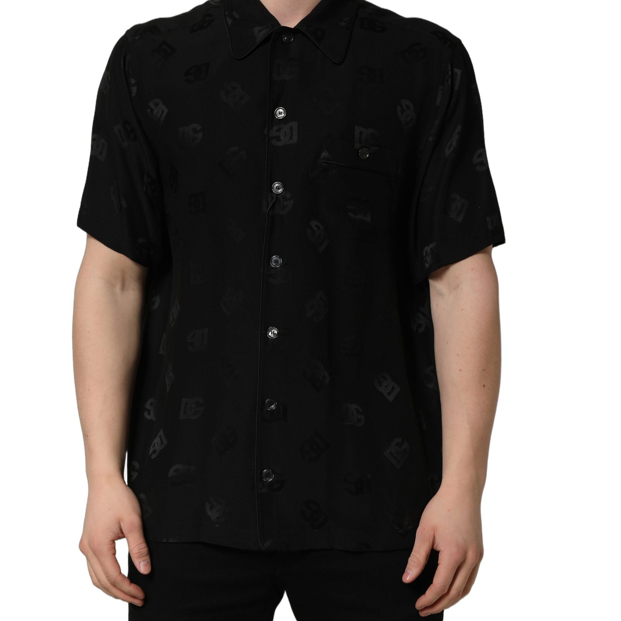 Dolce & Gabbana Black Logo Monogram Short Sleeves Men Shirt