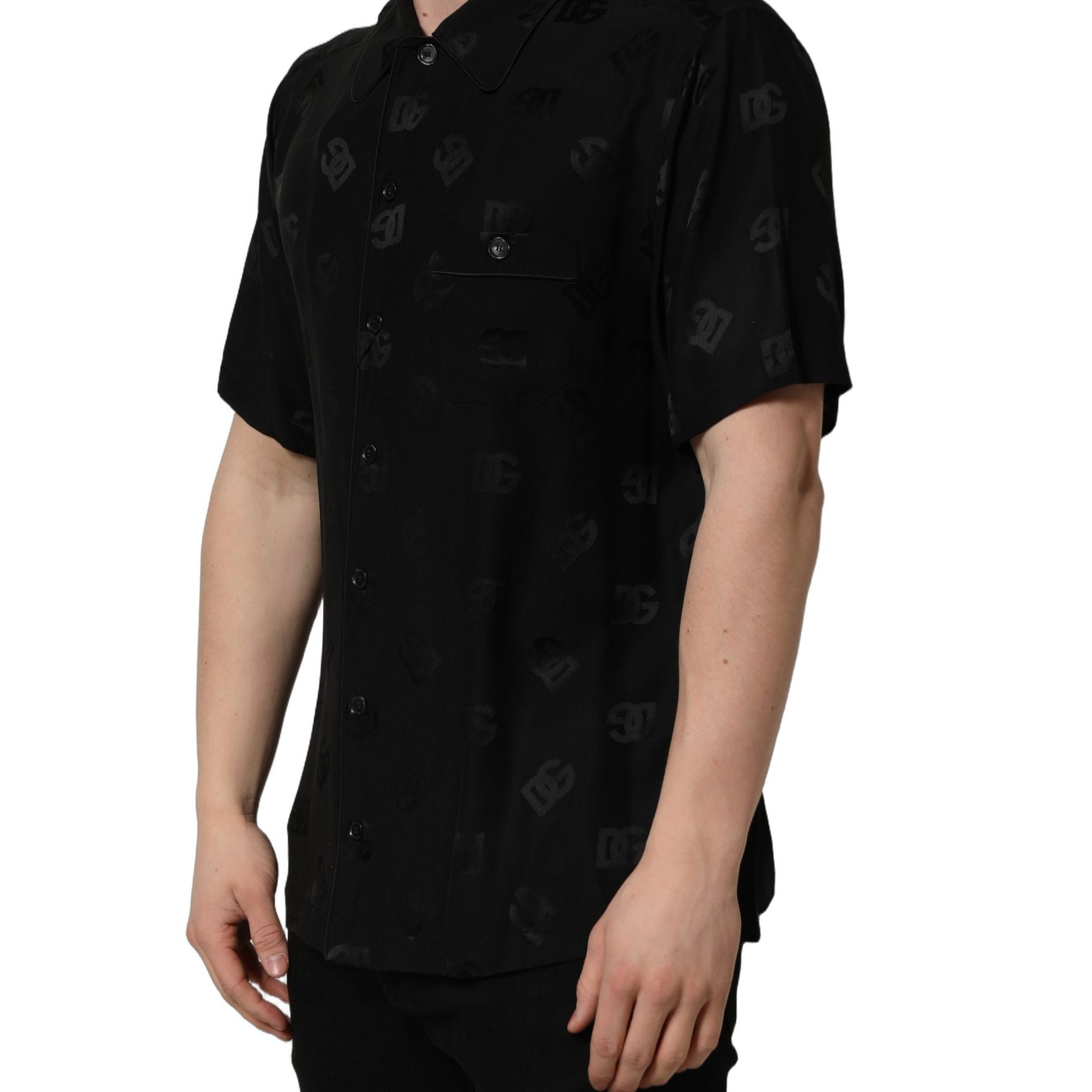 Dolce & Gabbana Black Logo Monogram Short Sleeves Men Shirt