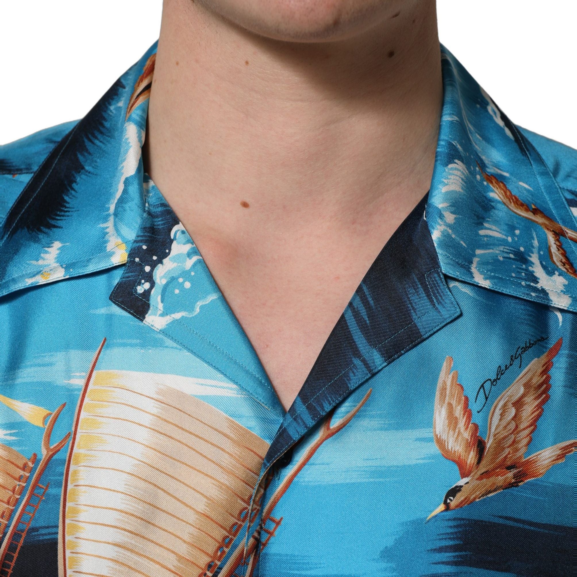 Dolce & Gabbana Blue Silk Twill Hawaiian GraphicPrint Shirt