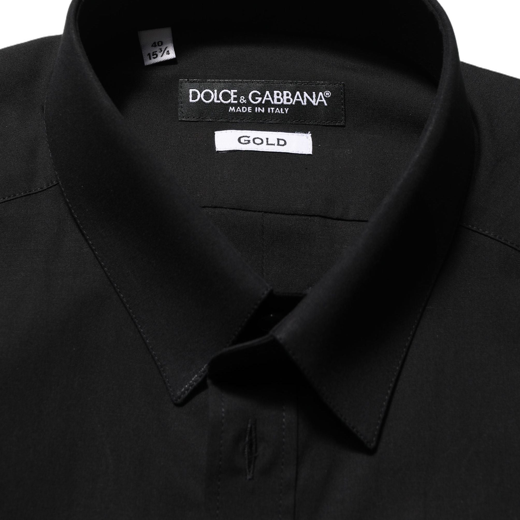 Dolce & Gabbana Black Cotton Stretch GOLD Fit Dress Shirt