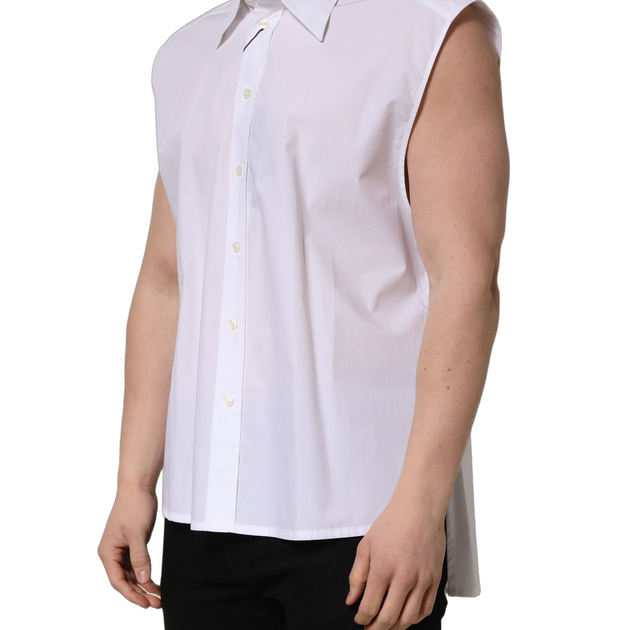 Dolce & Gabbana White Cotton Sleeveless Formal Dress Shirt