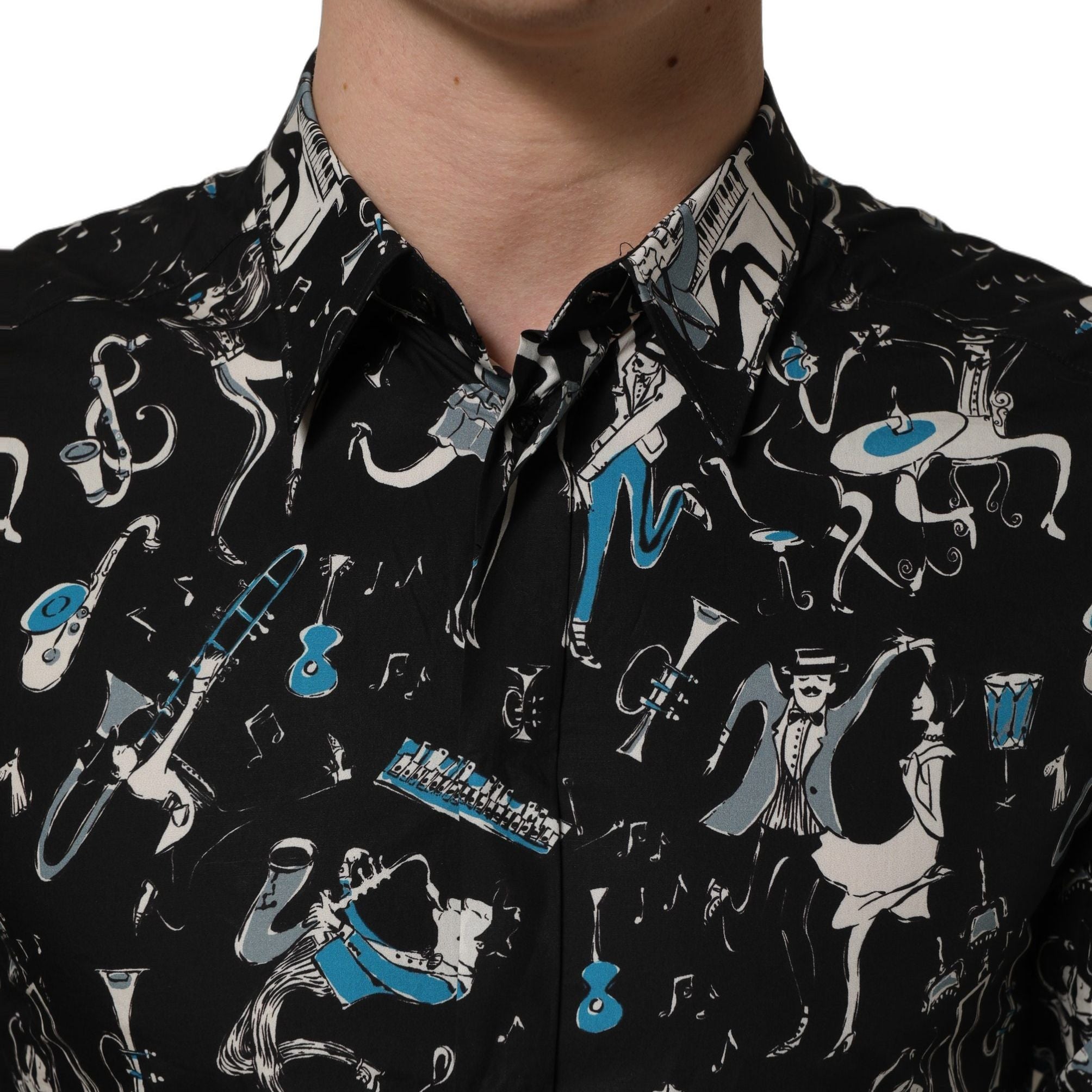 Dolce & Gabbana Black Jazz Club Cotton GOLD Fit Dress Shirt