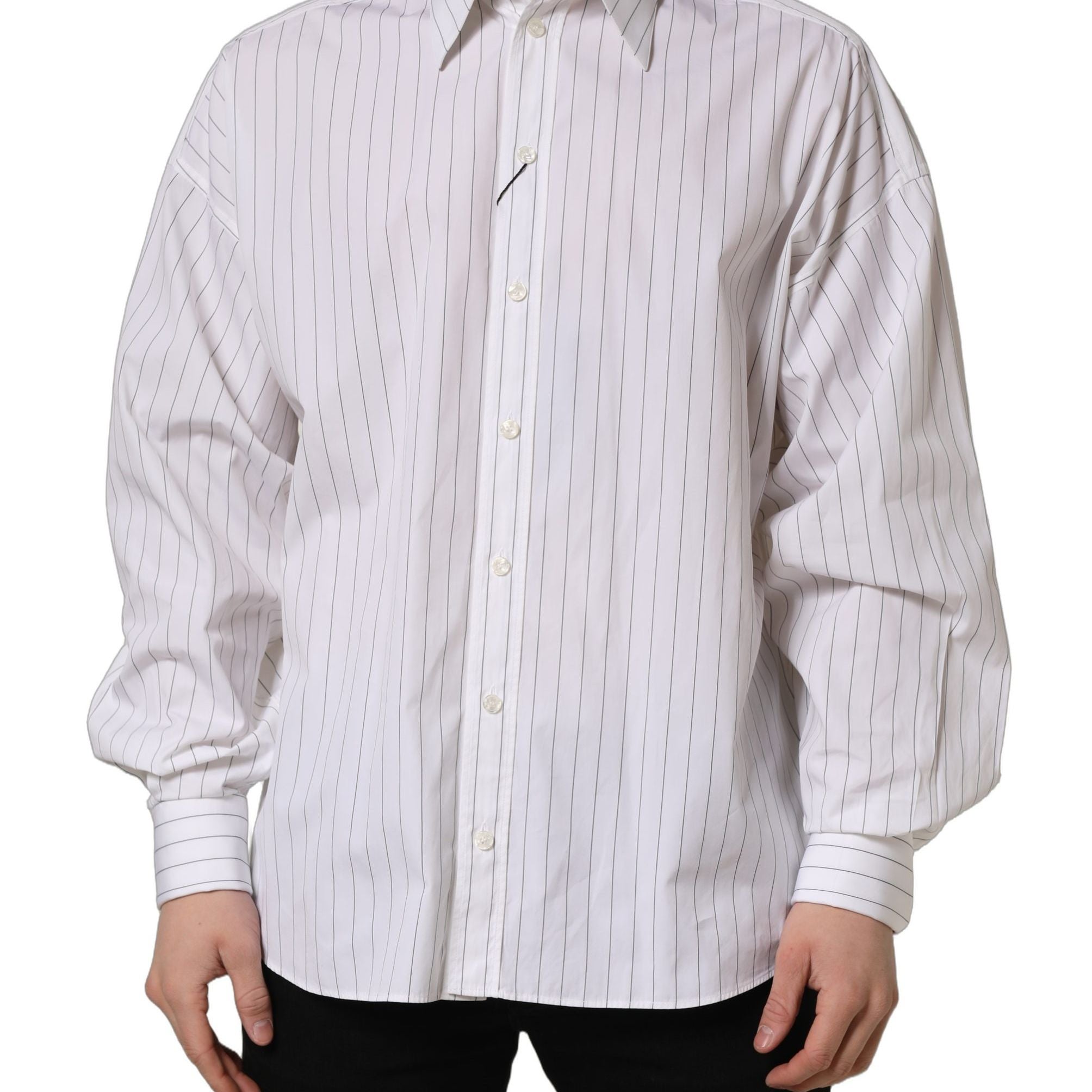 Dolce & Gabbana White Stripes Cotton Men Formal Dress Shirt