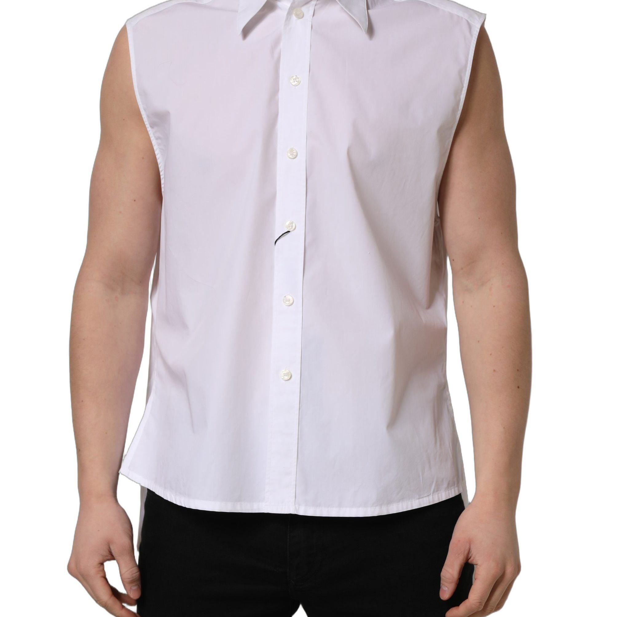 Dolce & Gabbana White Cotton Sleeveless Formal Dress Shirt