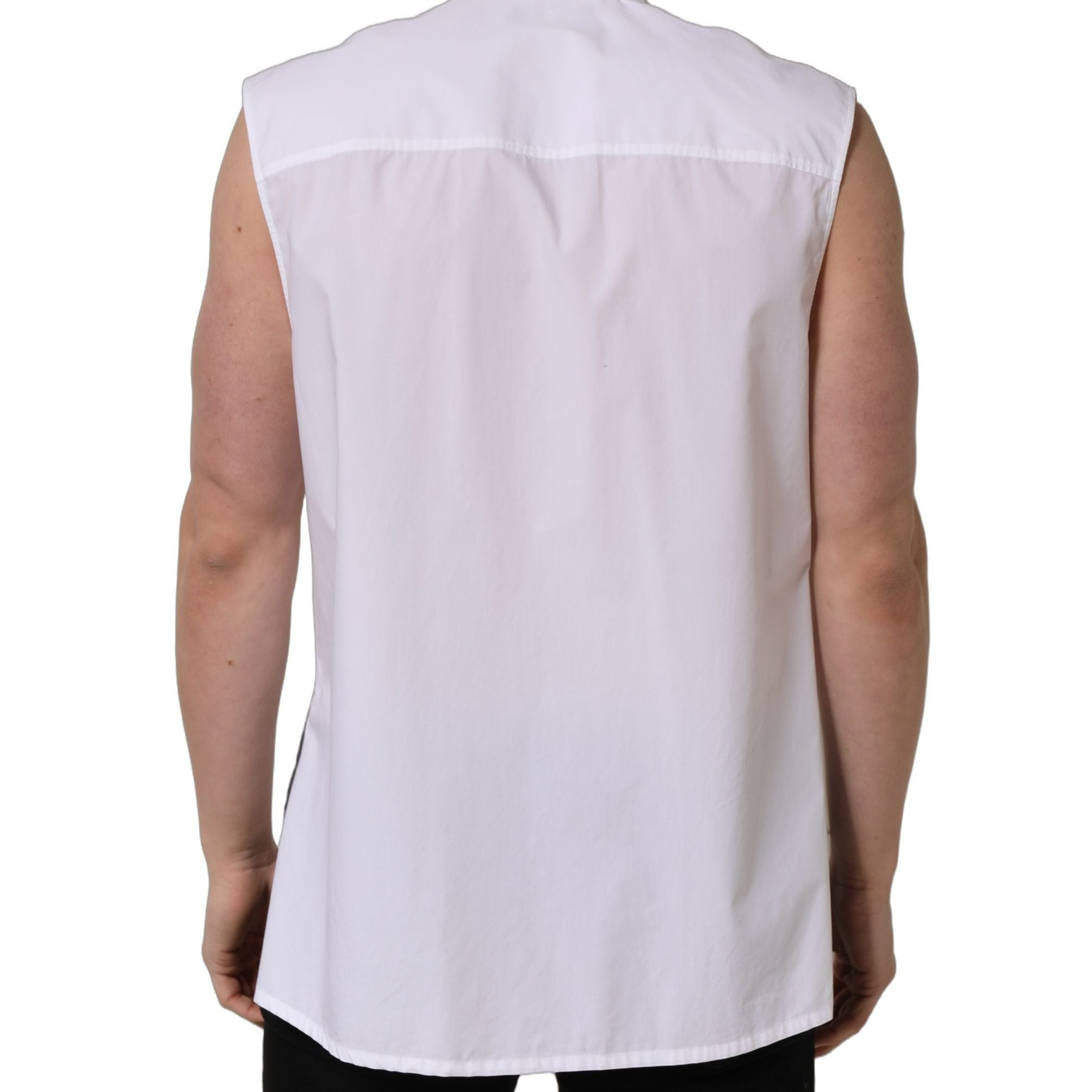 Dolce & Gabbana White Cotton Sleeveless Formal Dress Shirt