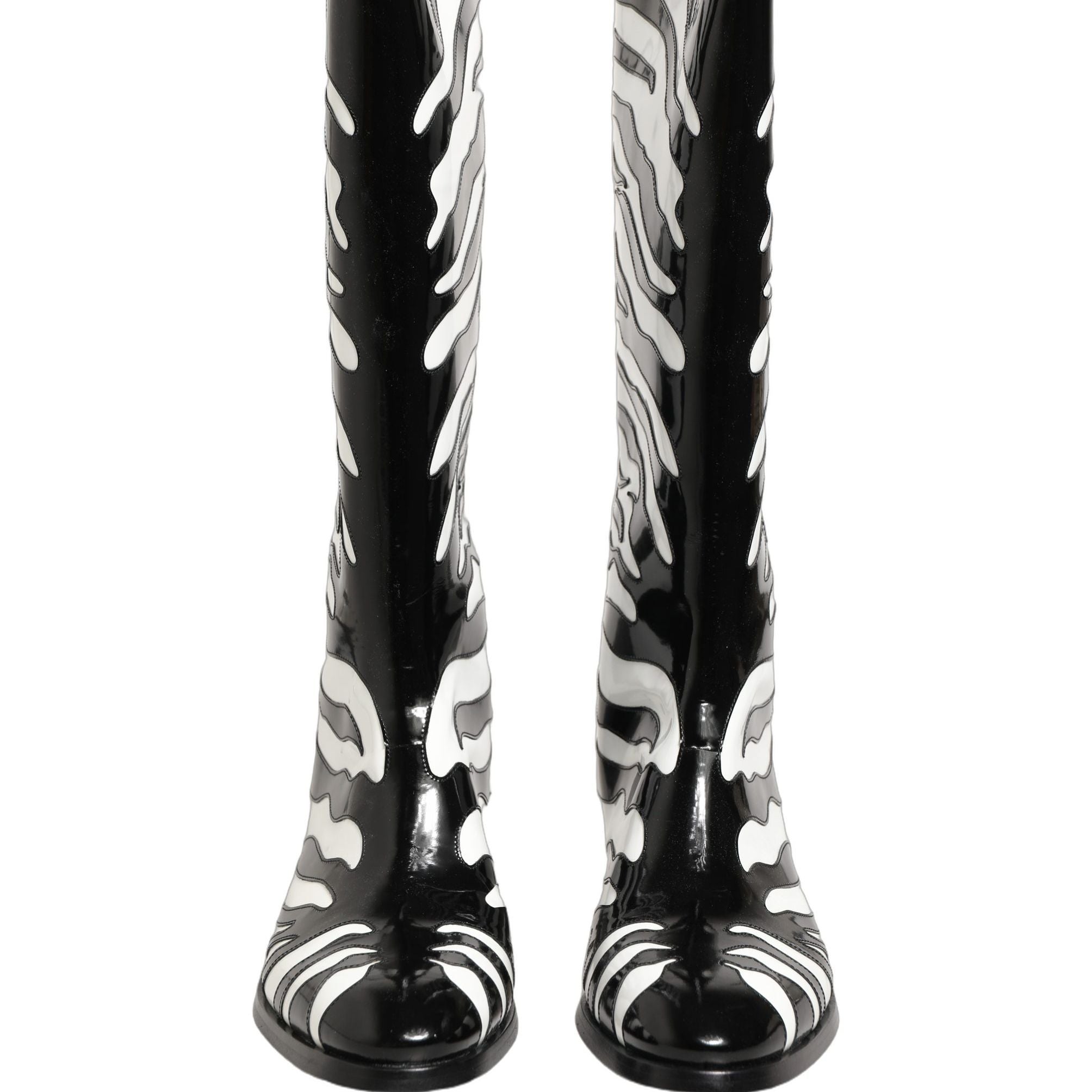 Dolce & Gabbana Black White Zebra Knee High Men Boots Shoes