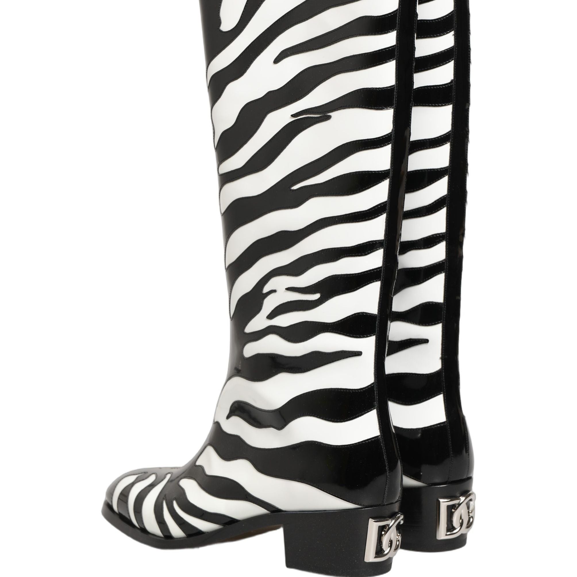 Dolce & Gabbana Black White Zebra Knee High Men Boots Shoes