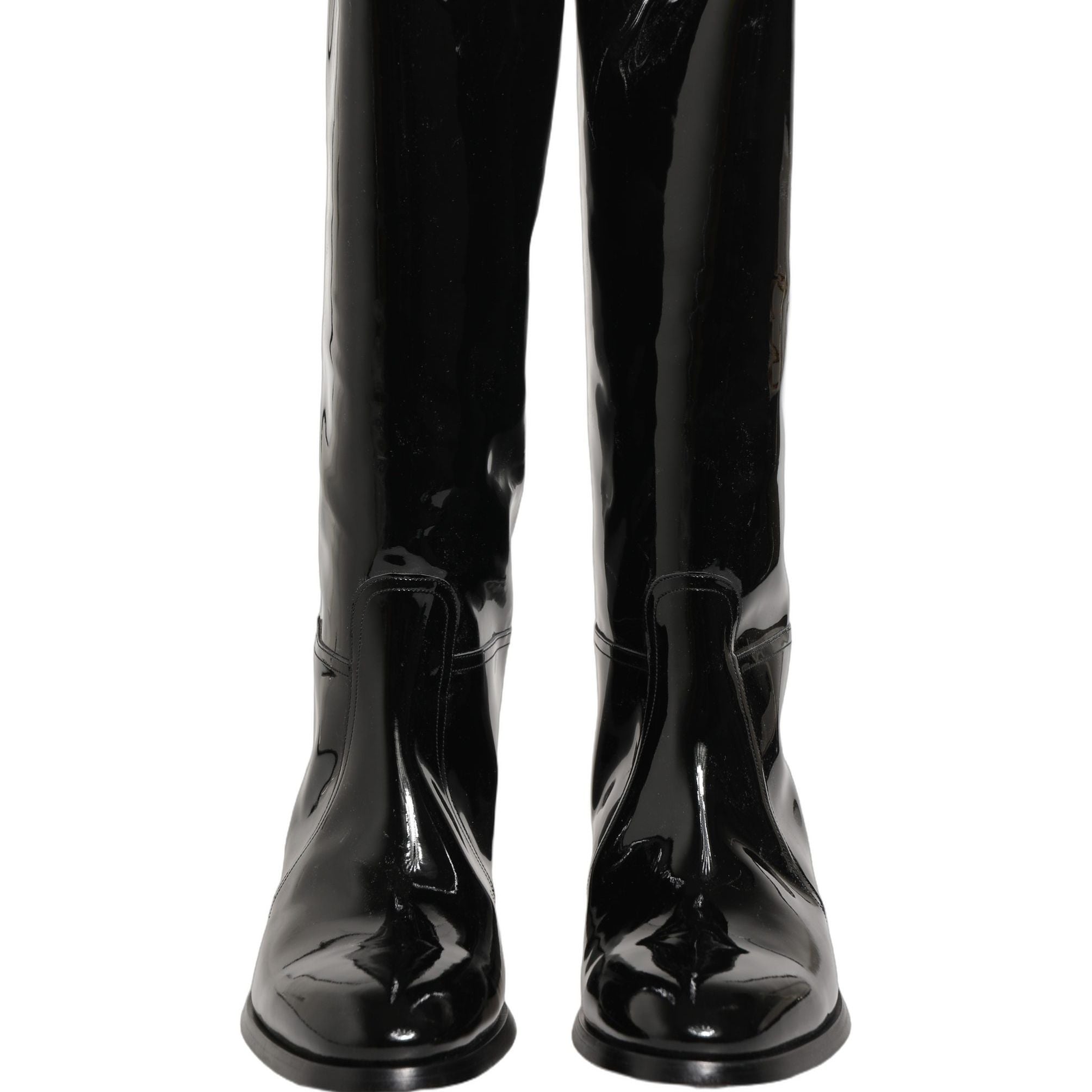 Dolce & Gabbana Black Leather Knee High Heels Boots Shoes