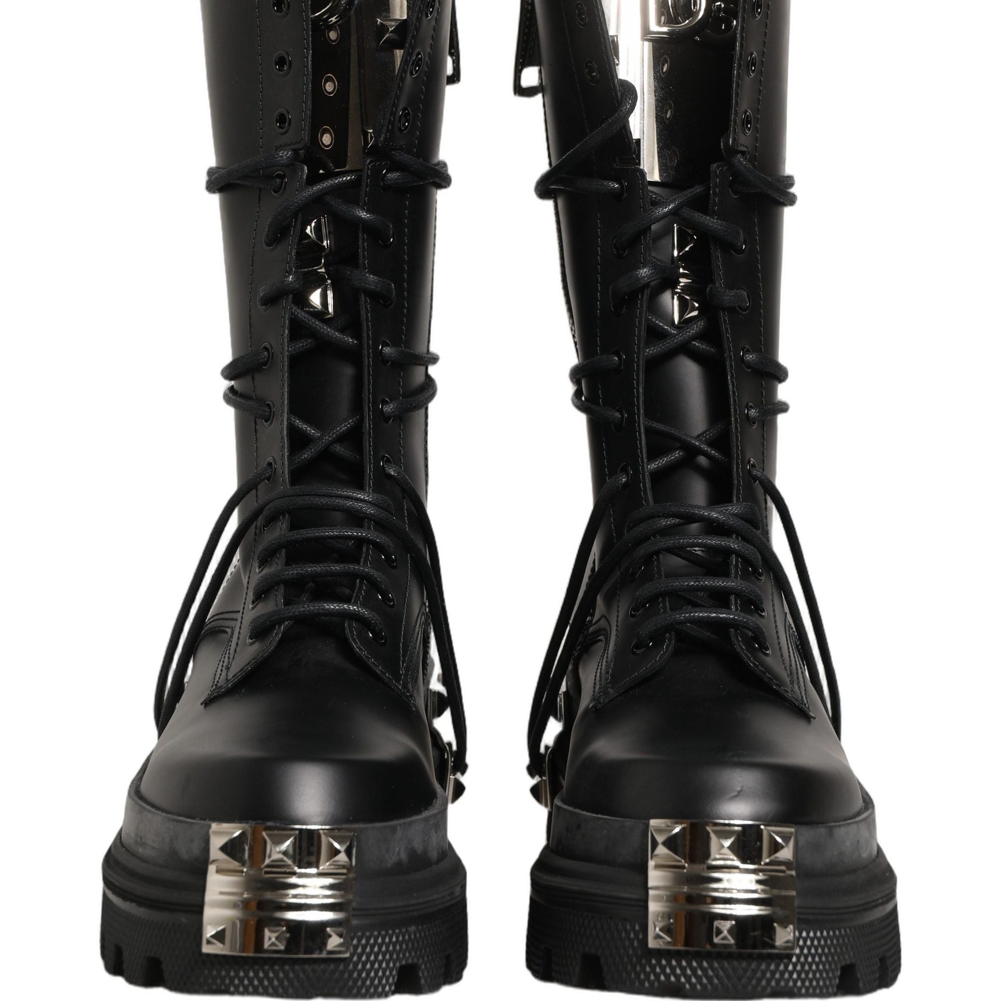 Dolce & Gabbana Black Stud Platform Combat High Boots Shoes