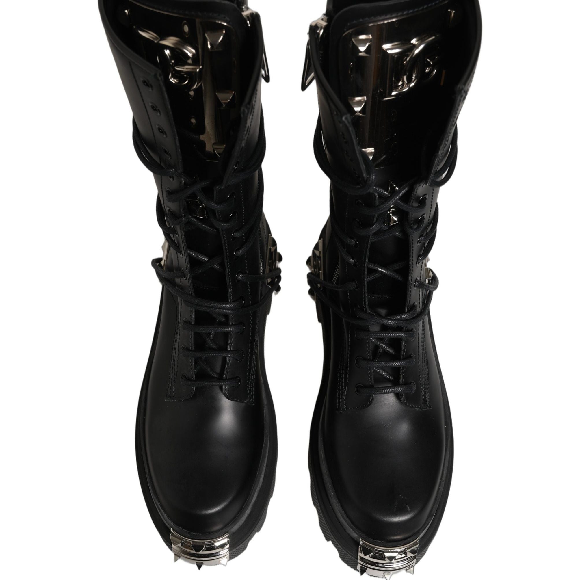 Dolce & Gabbana Black Stud Platform Combat High Boots Shoes