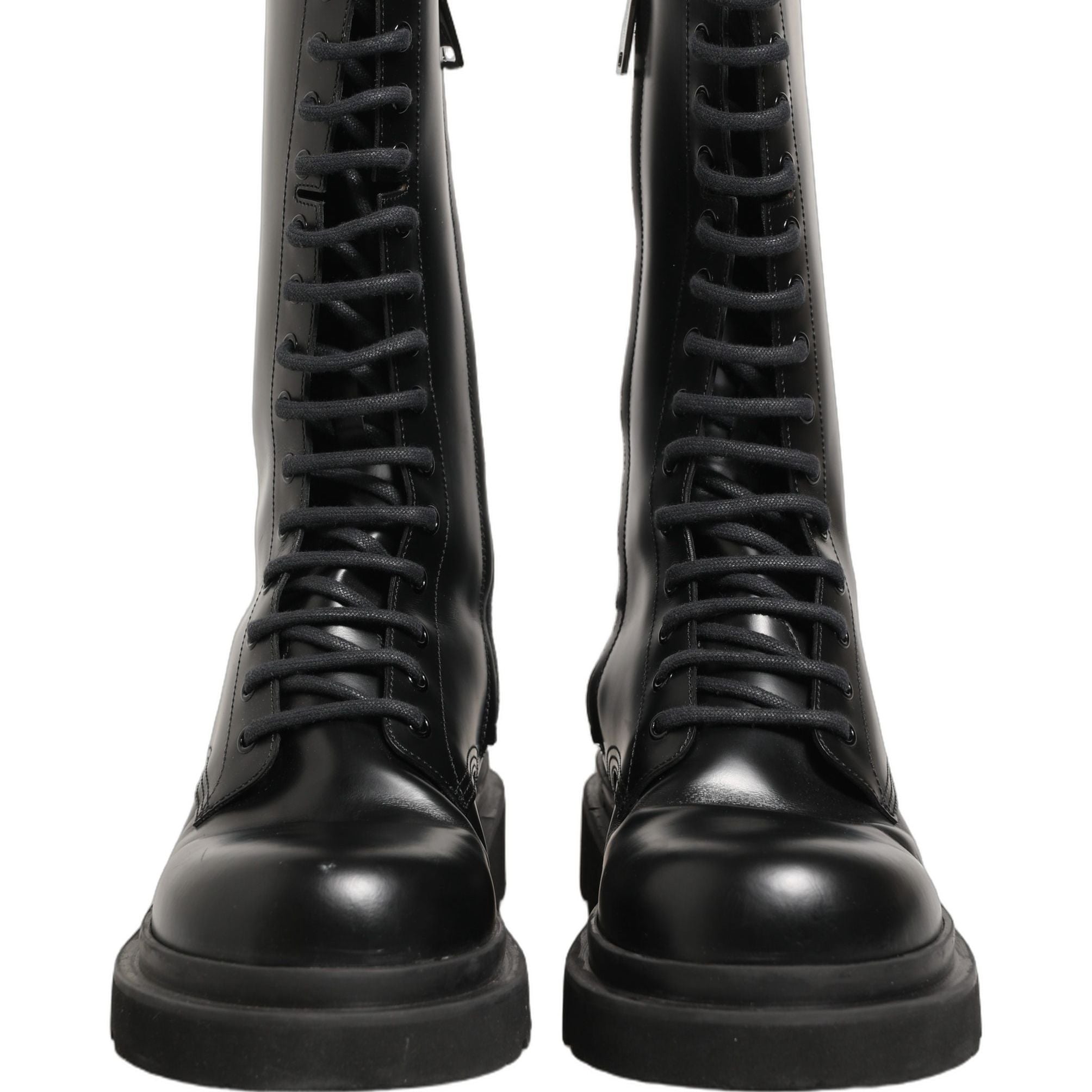 Dolce & Gabbana Black Leather Lace Up Men Combat Boots Shoes
