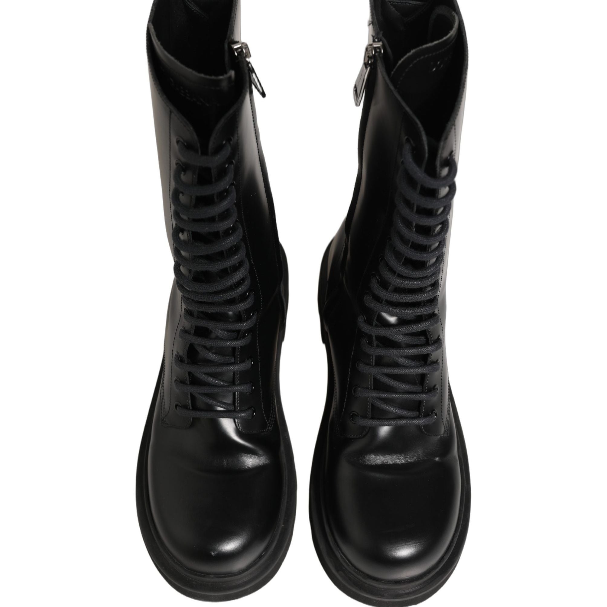 Dolce & Gabbana Black Leather Lace Up Men Combat Boots Shoes