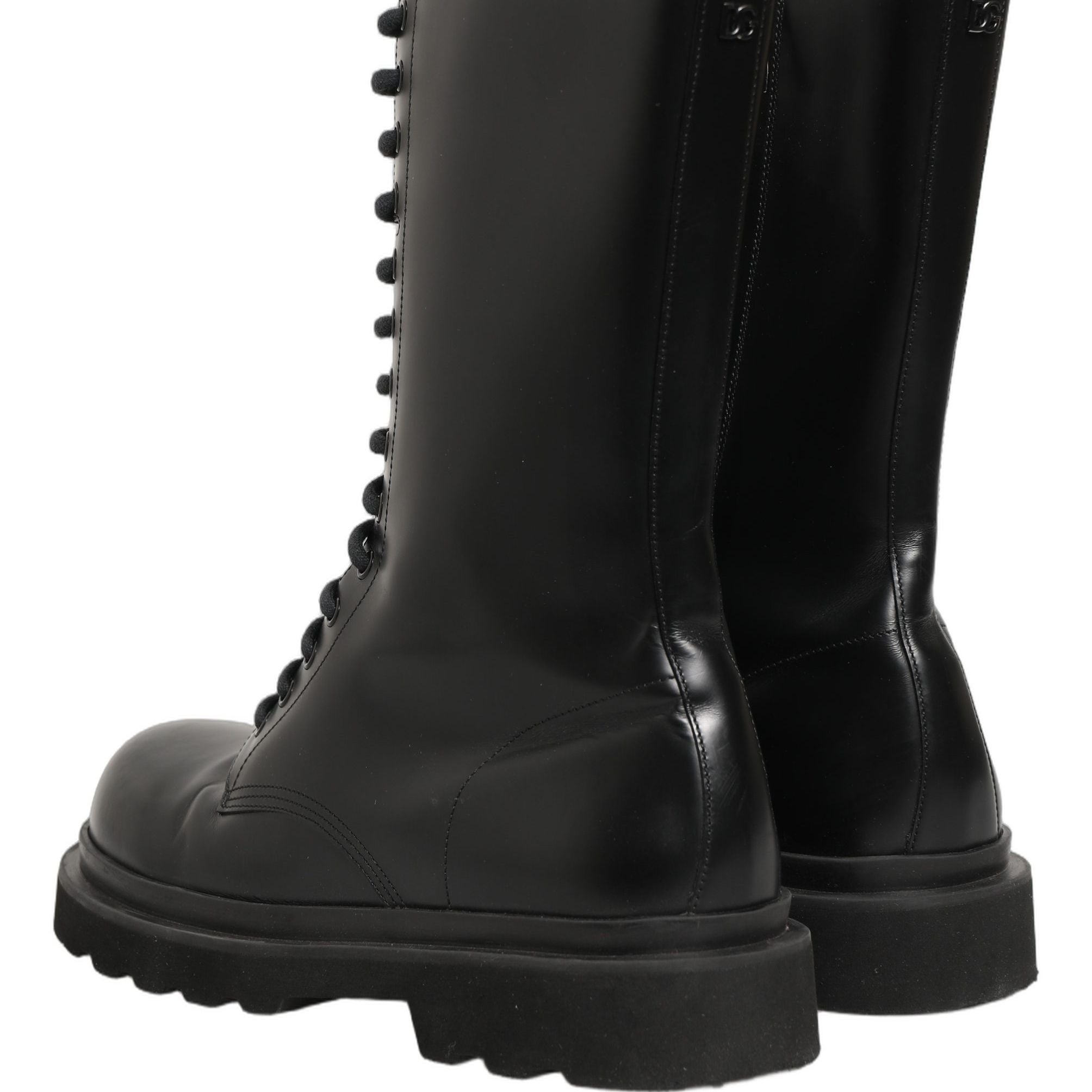 Dolce & Gabbana Black Leather Lace Up Men Combat Boots Shoes