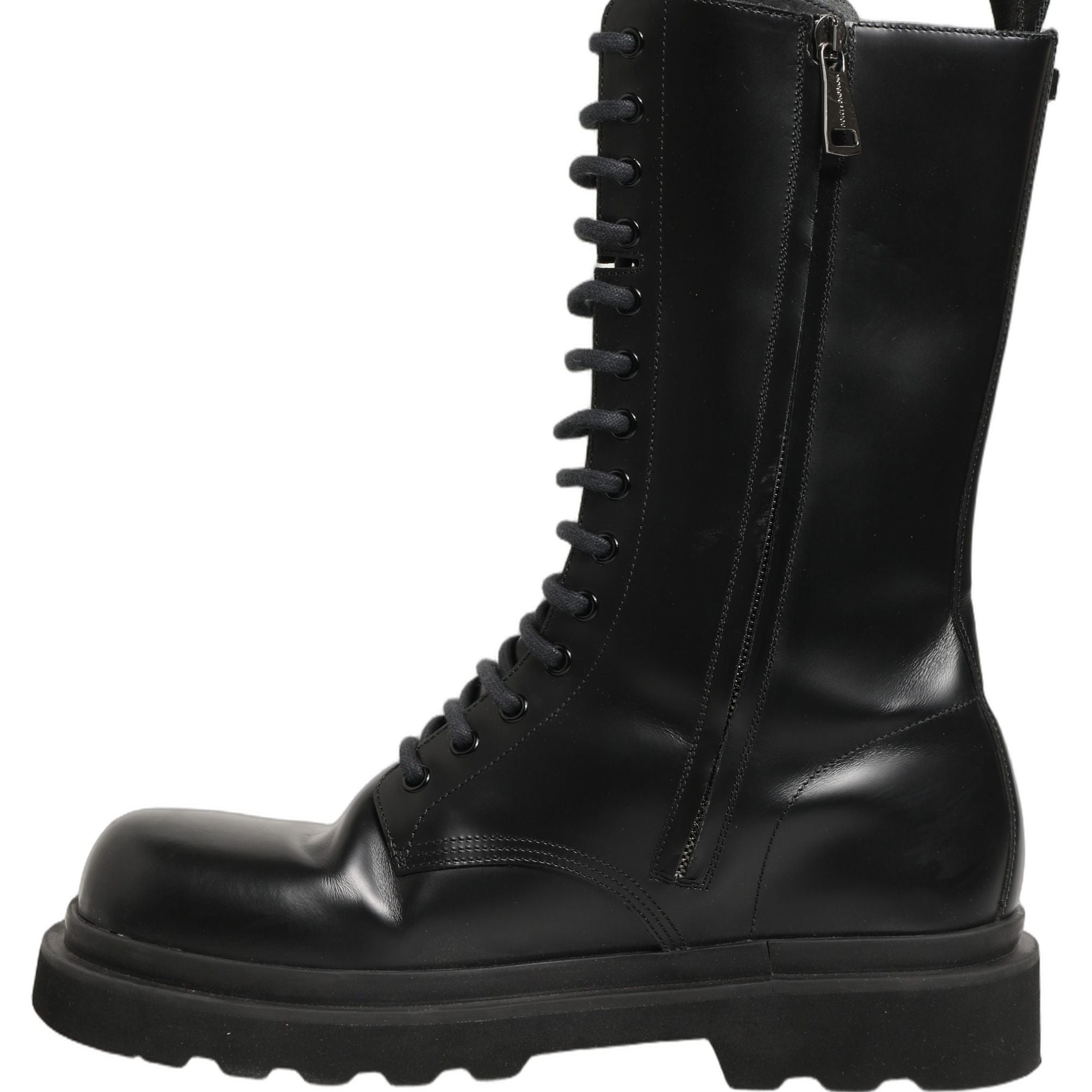 Dolce & Gabbana Black Leather Lace Up Men Combat Boots Shoes