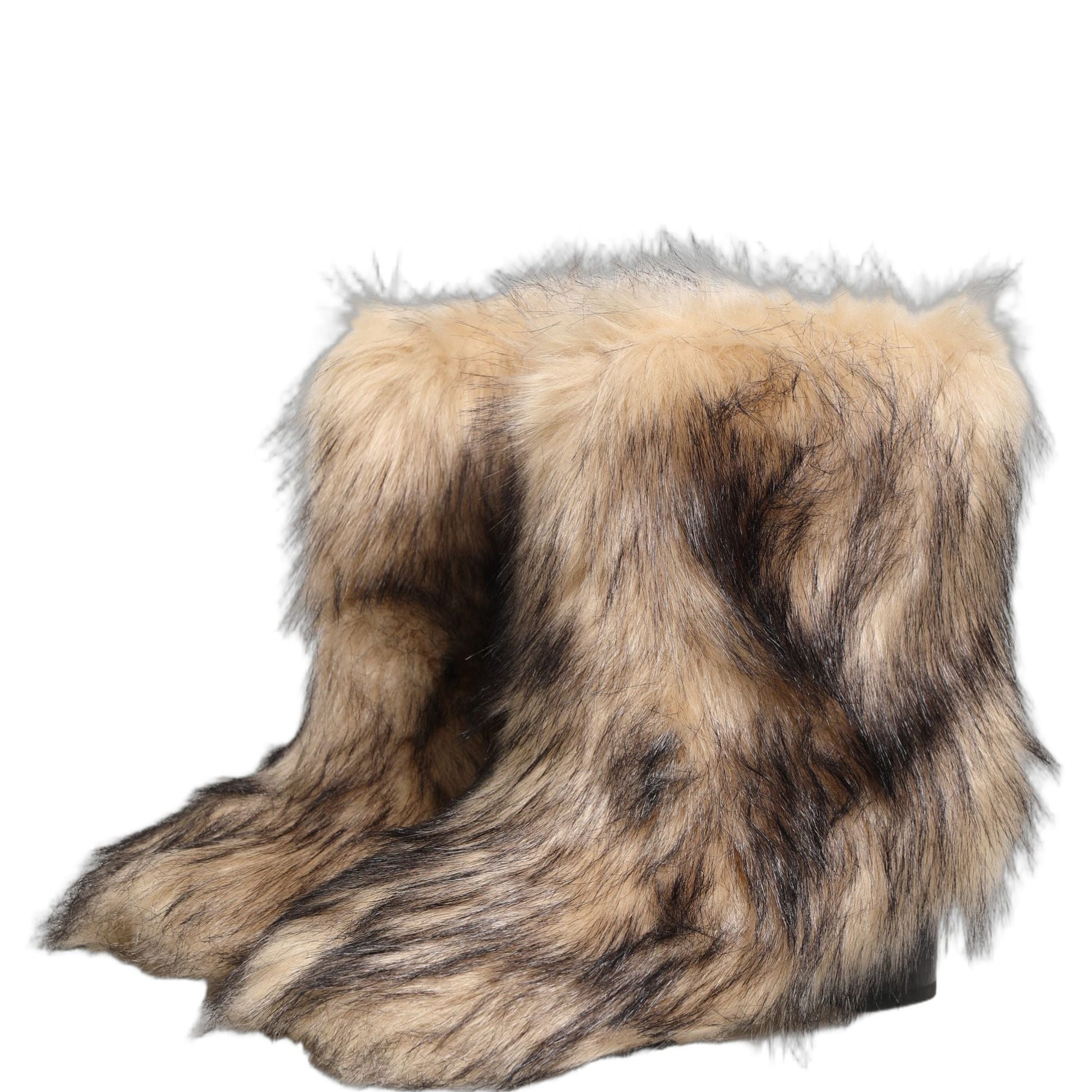 Dolce & Gabbana Brown Faux Fur Mid Calf Men Boots Shoes