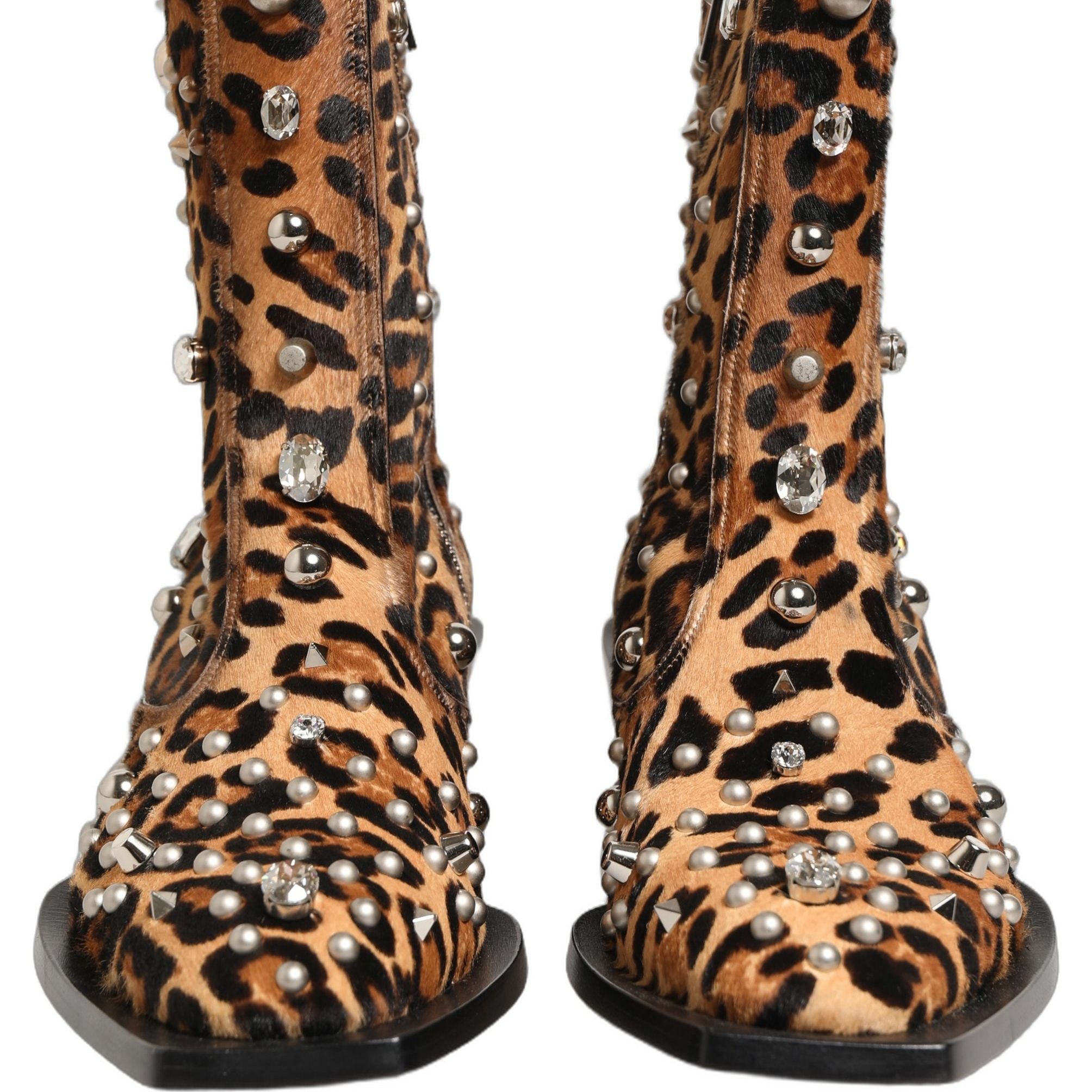 Dolce & Gabbana Brown Leopard Embellished Mid Calf Men Boots Shoes