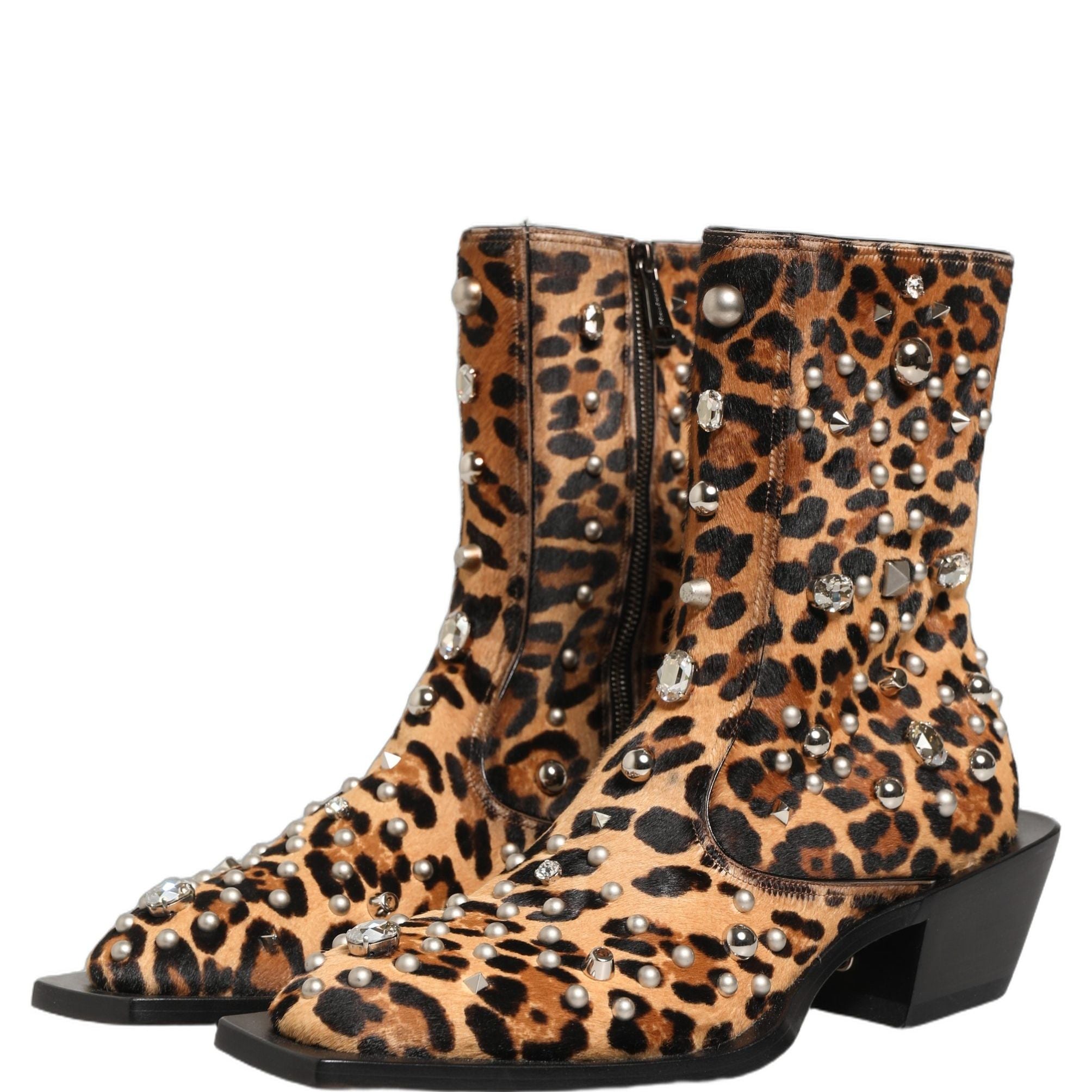 Dolce & Gabbana Brown Leopard Embellished Mid Calf Men Boots Shoes